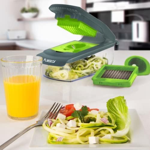 Fullstar Vegetable Chopper and Spiralizer - Food Chopper with Container, Fruit Slicer, Kitchen Gadgets & Accessories, Home Essentials (4 in 1, White)