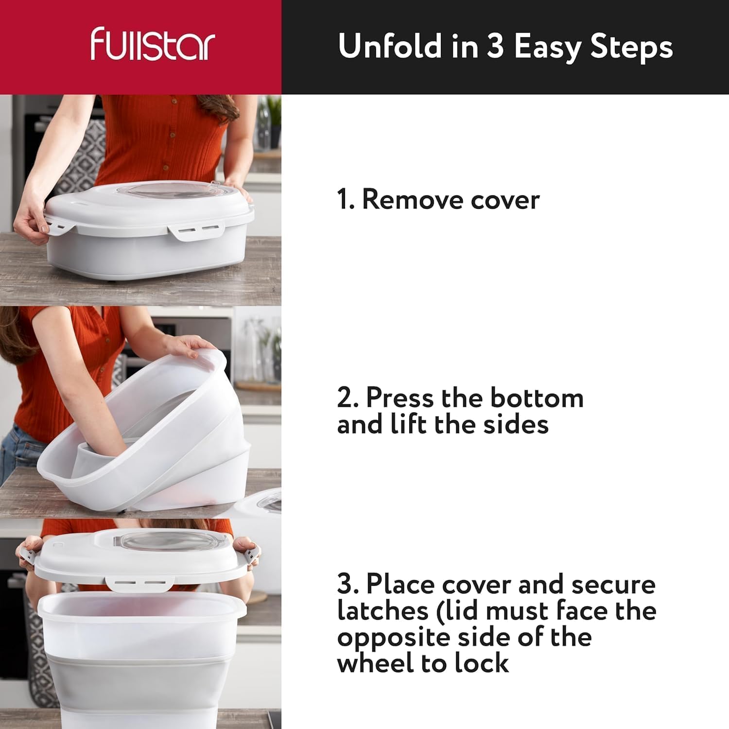 fullstar Rice Container 50 Lbs Storage - 50Lb Rice Storage Container 50 Lbs Flour Storage - Rice Container Storage Large Food Container - Dog Food Storage Container Pet Food Container Storage (Gray)