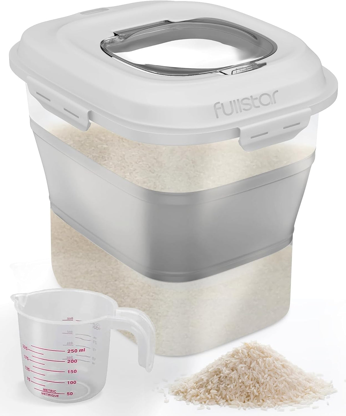 fullstar Rice Container 50 Lbs Storage - 50Lb Rice Storage Container 50 Lbs Flour Storage - Rice Container Storage Large Food Container - Dog Food Storage Container Pet Food Container Storage (Gray)