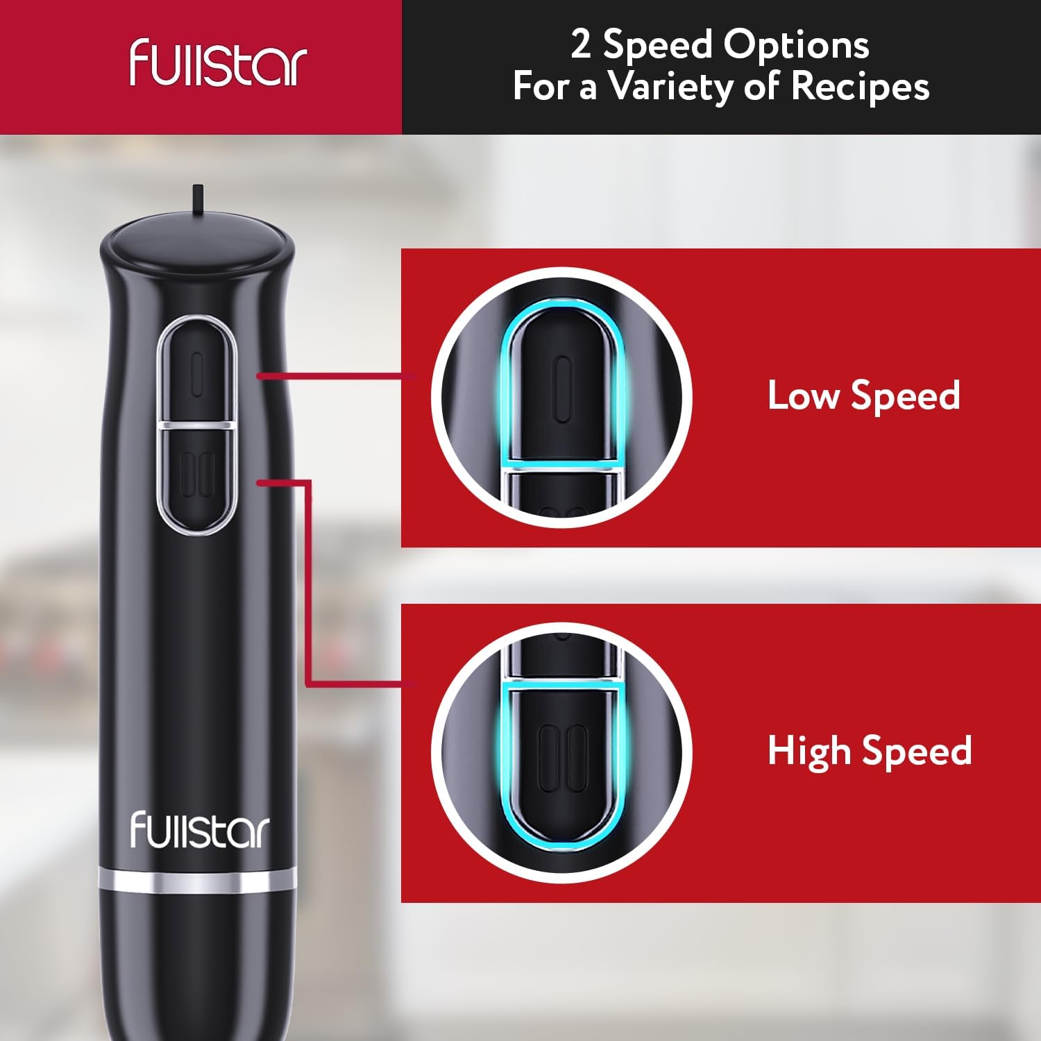 fullstar Immersion Blender Set, 9-Speed 500W Handheld Electric Hand Mixer, Smoothie Blender (3-in-1, Black)