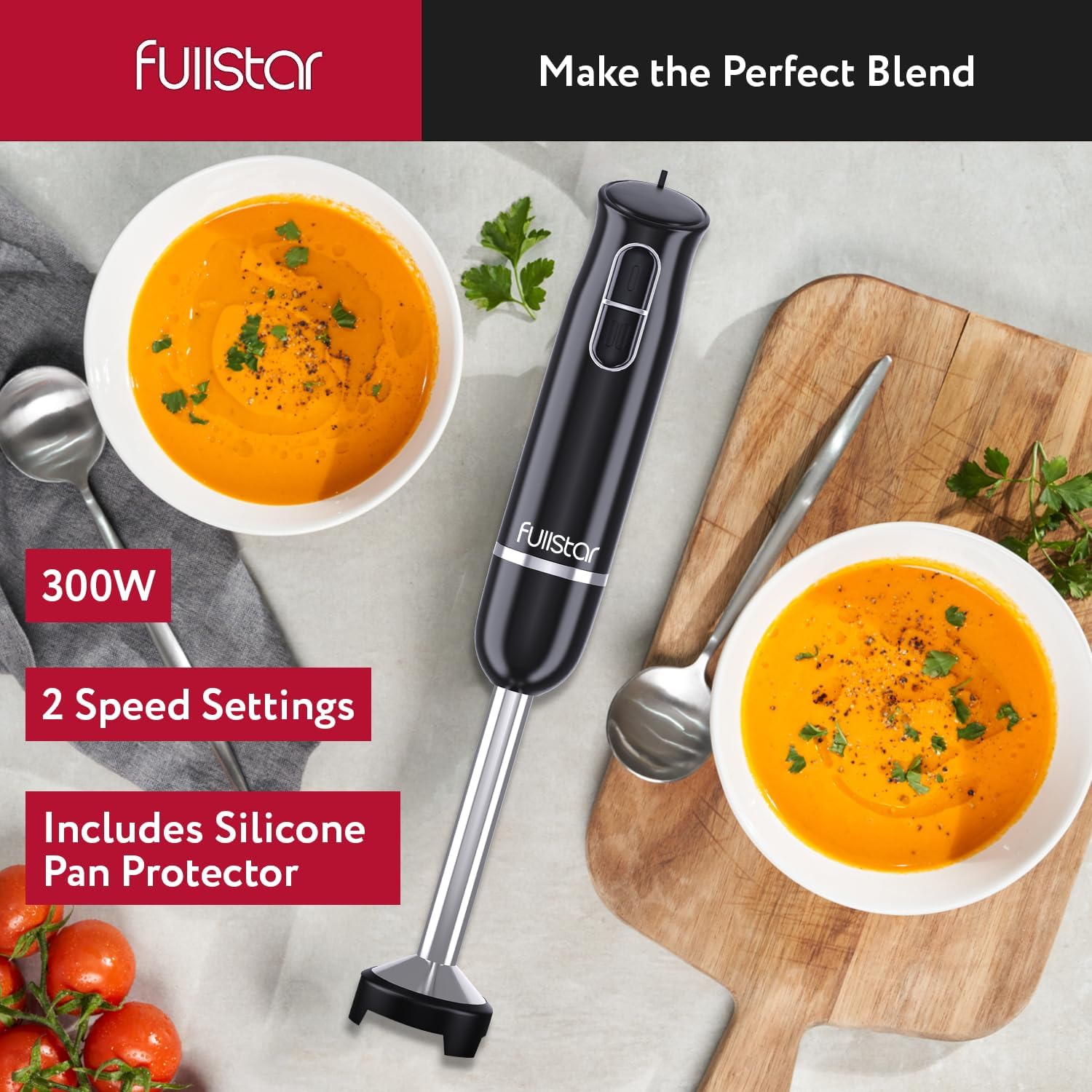 fullstar Immersion Blender Set, 9-Speed 500W Handheld Electric Hand Mixer, Smoothie Blender (3-in-1, Black)