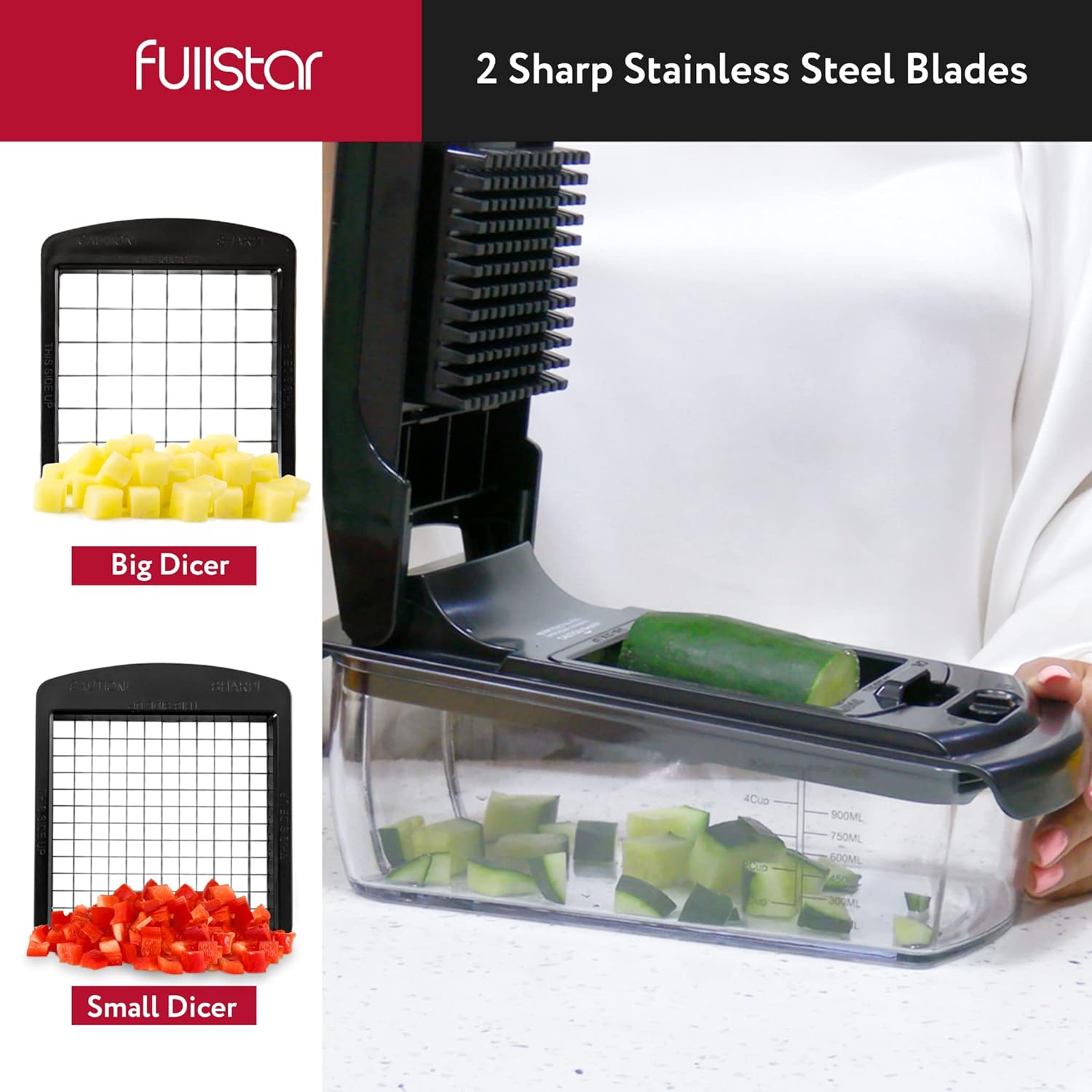 Fullstar Vegetable Chopper and Spiralizer - Food Chopper with Container, Fruit Slicer, Kitchen Gadgets & Accessories, Home Essentials (4 in 1, White)