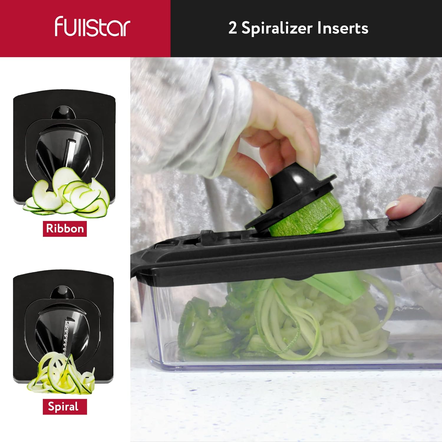 Fullstar Vegetable Chopper and Spiralizer - Food Chopper with Container, Fruit Slicer, Kitchen Gadgets & Accessories, Home Essentials (4 in 1, White)