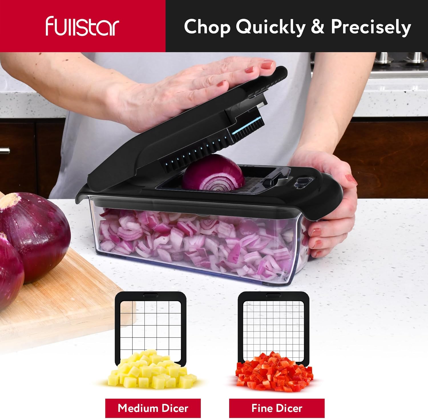 Fullstar Vegetable Chopper and Spiralizer - Food Chopper with Container, Fruit Slicer, Kitchen Gadgets & Accessories, Home Essentials (4 in 1, White)