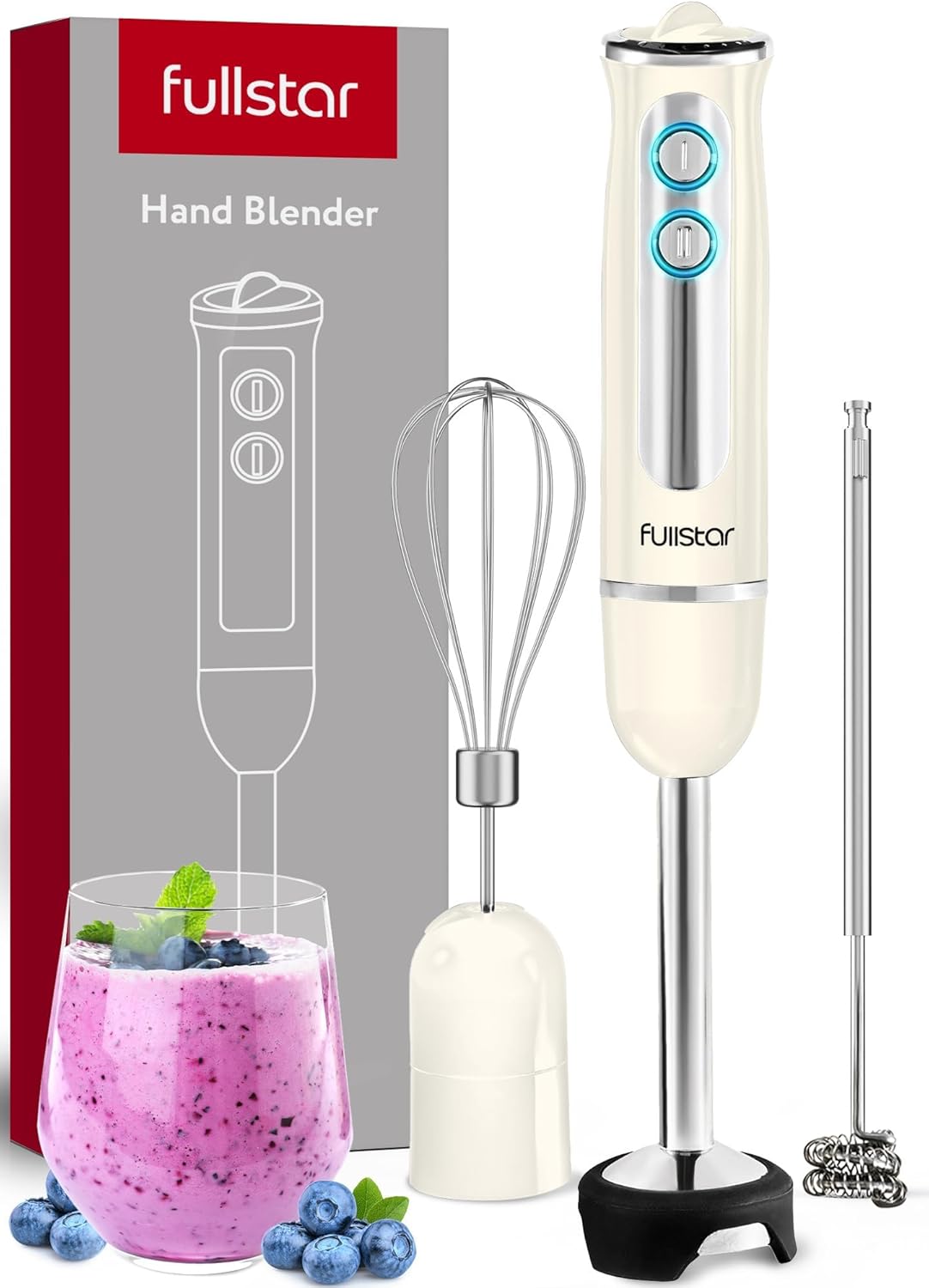 fullstar Immersion Blender Set, 9-Speed 500W Handheld Electric Hand Mixer, Smoothie Blender (3-in-1, Black)