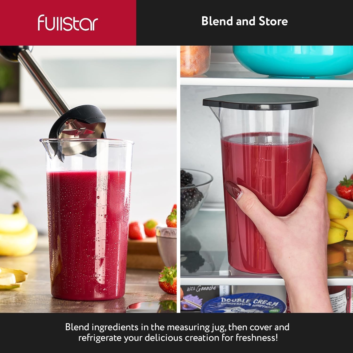 fullstar Immersion Blender Set, 9-Speed 500W Handheld Electric Hand Mixer, Smoothie Blender (3-in-1, Black)