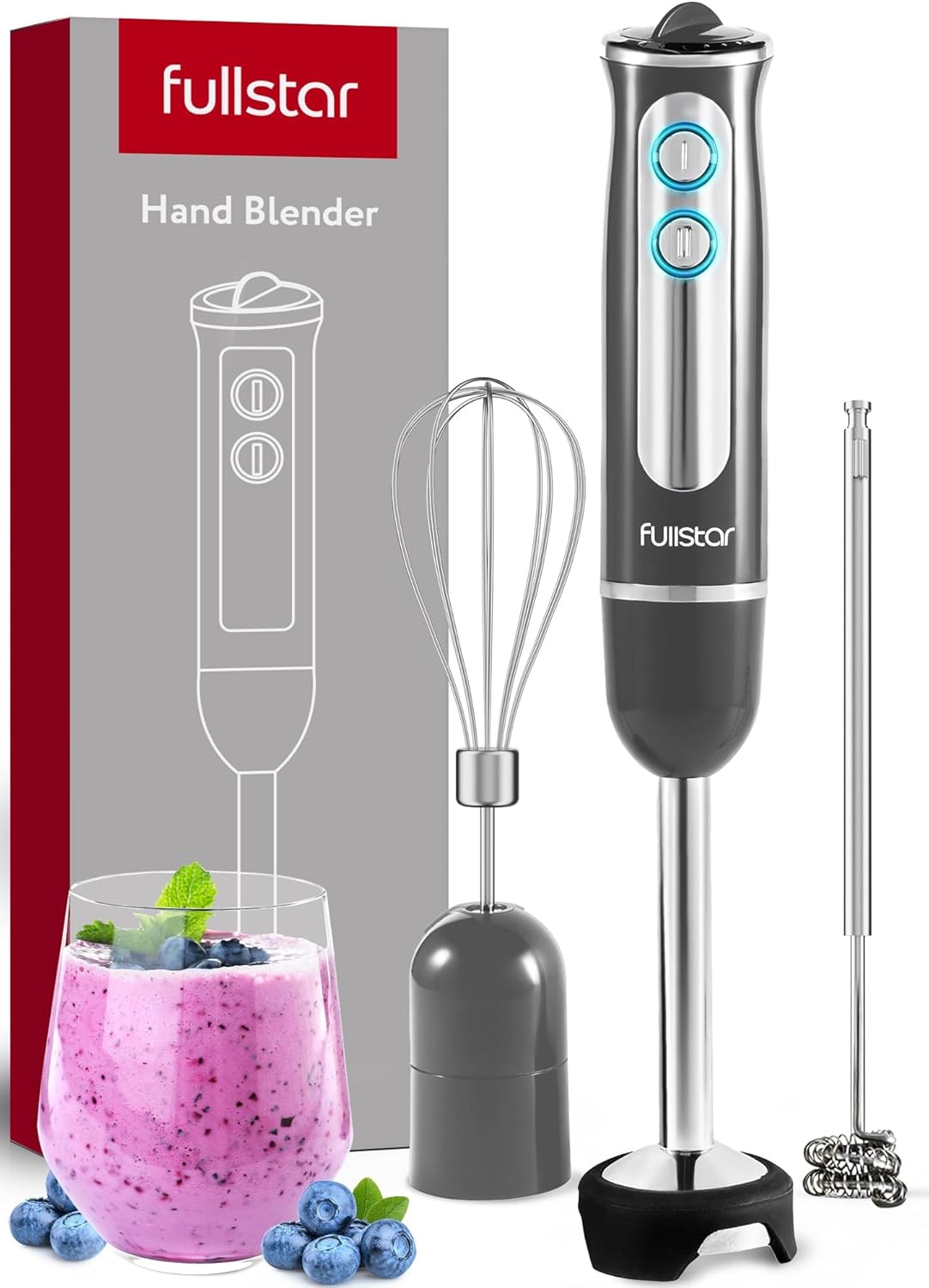 fullstar Immersion Blender Set, 9-Speed 500W Handheld Electric Hand Mixer, Smoothie Blender (3-in-1, Black)