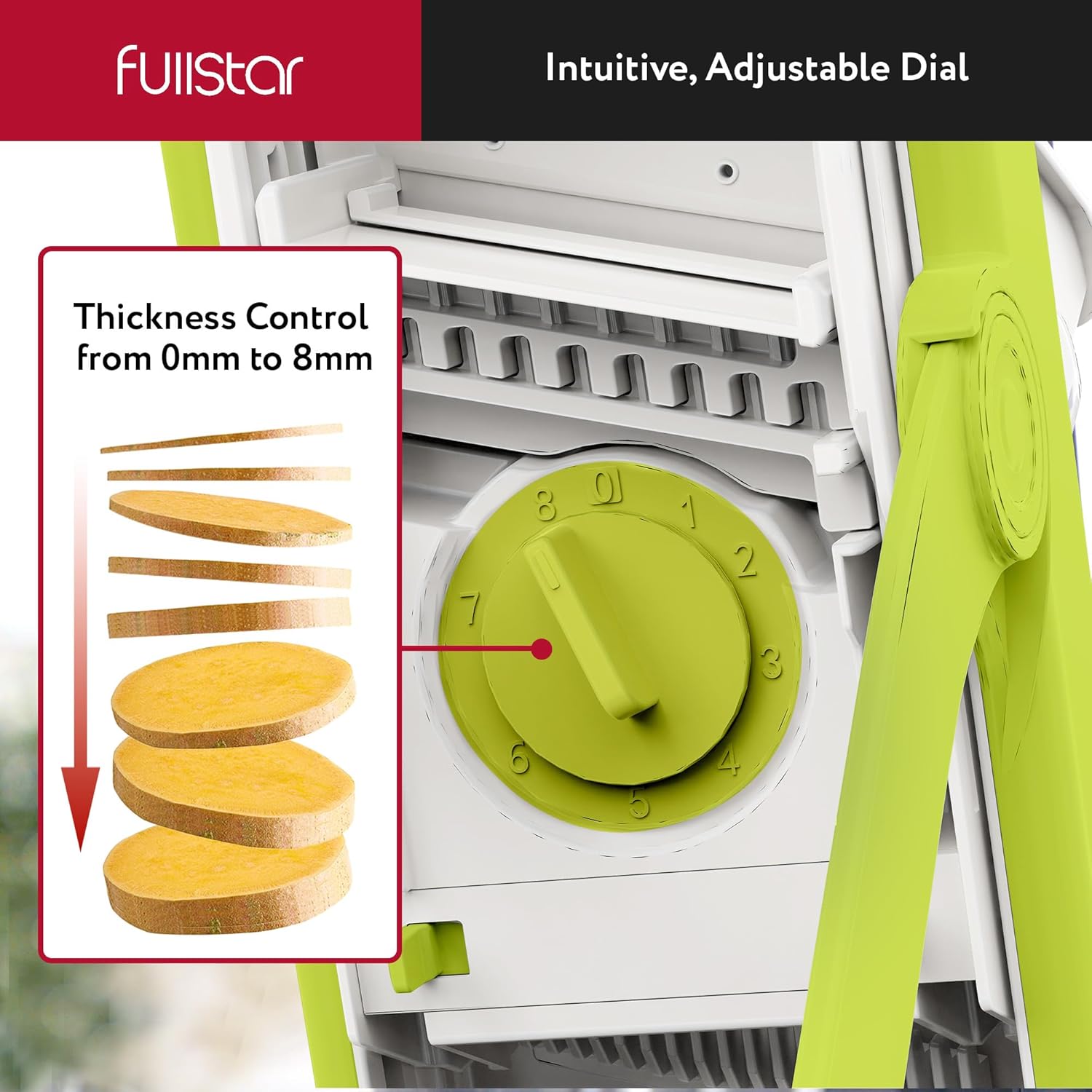 Fullstar Safer Mandoline Slicer for Kitchen, Cucumber Slicer, Potato, Julienne Vegetable & Food Chopper (4 in 1, Solid White)