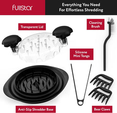 Fullstar Chicken Shredder Tool Twist Set - Meat & Chicken Breast Shredding Tool, Pork Shredder, Large Food Slicer (Black)
