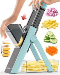 Fullstar Safer Mandoline Slicer for Kitchen, Cucumber Slicer, Potato, Julienne Vegetable & Food Chopper (4 in 1, Solid White)