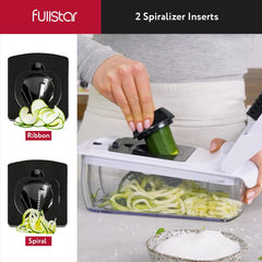Fullstar Vegetable Chopper and Spiralizer - Food Chopper with Container, Fruit Slicer, Kitchen Gadgets & Accessories, Home Essentials (4 in 1, White)