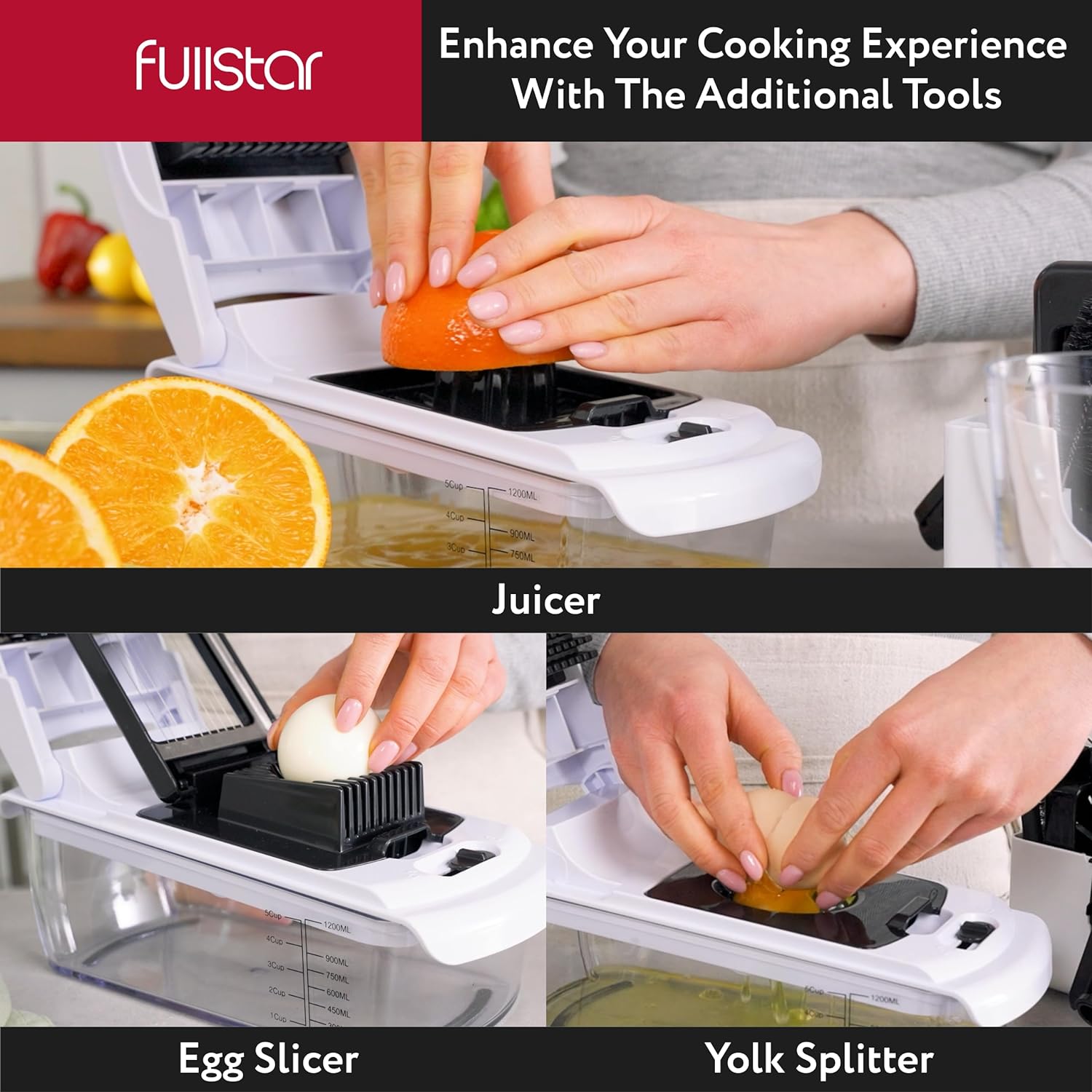 Fullstar Vegetable Chopper and Spiralizer - Food Chopper with Container, Fruit Slicer, Kitchen Gadgets & Accessories, Home Essentials (4 in 1, White)
