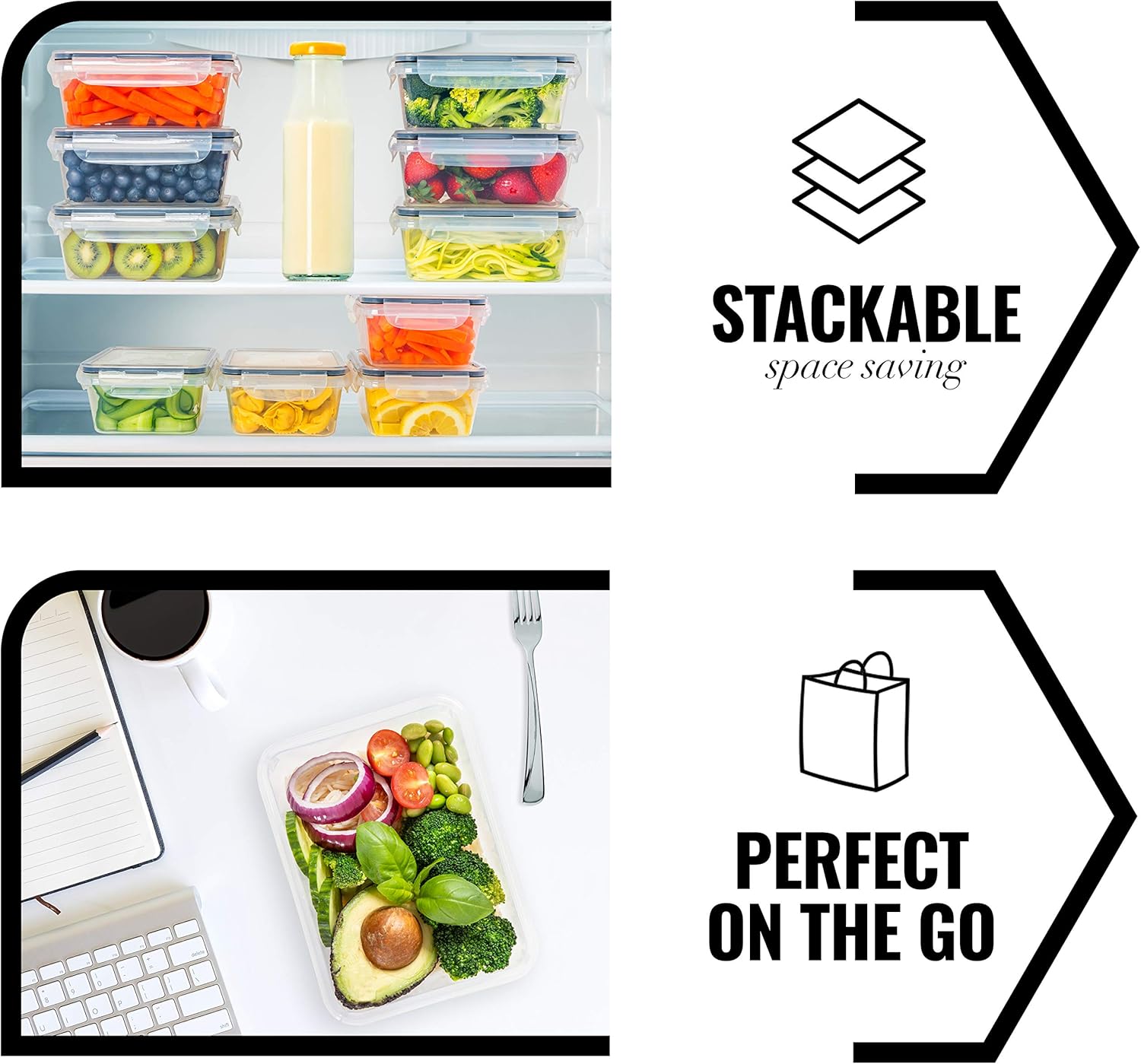 fullstar 50-Piece Plastic Food Storage Containers with Lids (24 Containers & 24 Lids) - Leakproof, BPA-Free, Meal Prep Containers, Reusable Lunch Storage Set for Kitchen Organization (Pack of 50)
