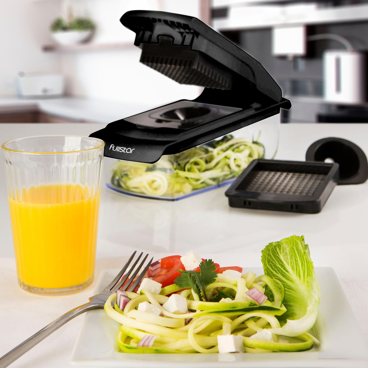 Fullstar Vegetable Chopper and Spiralizer - Food Chopper with Container, Fruit Slicer, Kitchen Gadgets & Accessories, Home Essentials (4 in 1, White)