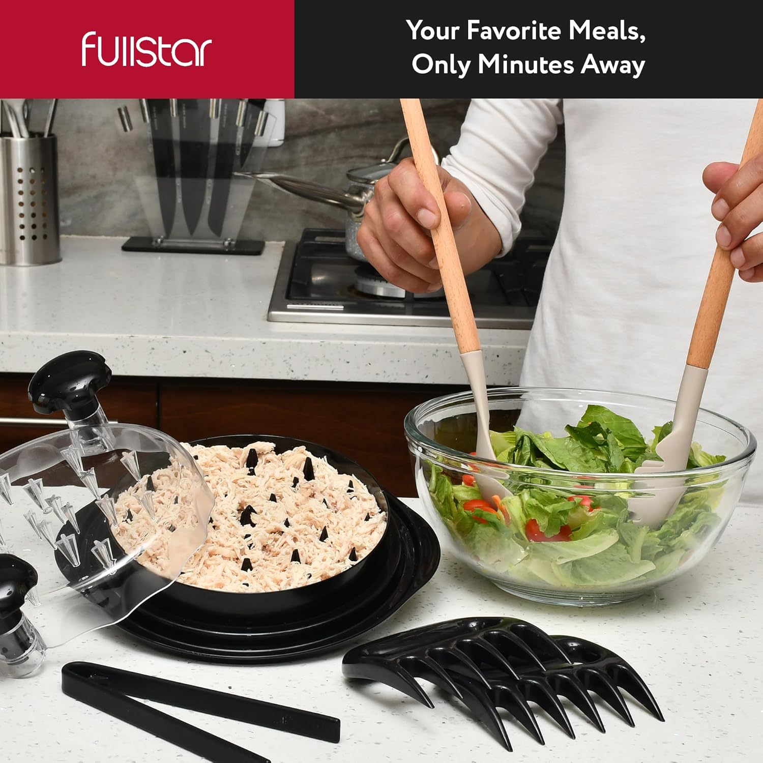 Fullstar Chicken Shredder Tool Twist Set - Meat & Chicken Breast Shredding Tool, Pork Shredder, Large Food Slicer (Black)