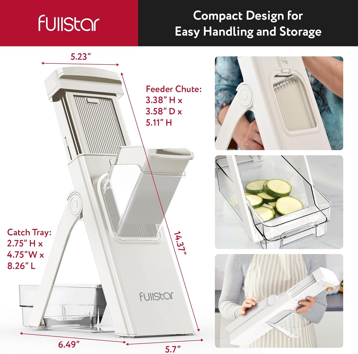 Fullstar Safer Mandoline Slicer for Kitchen, Cucumber Slicer, Potato, Julienne Vegetable & Food Chopper (4 in 1, Solid White)