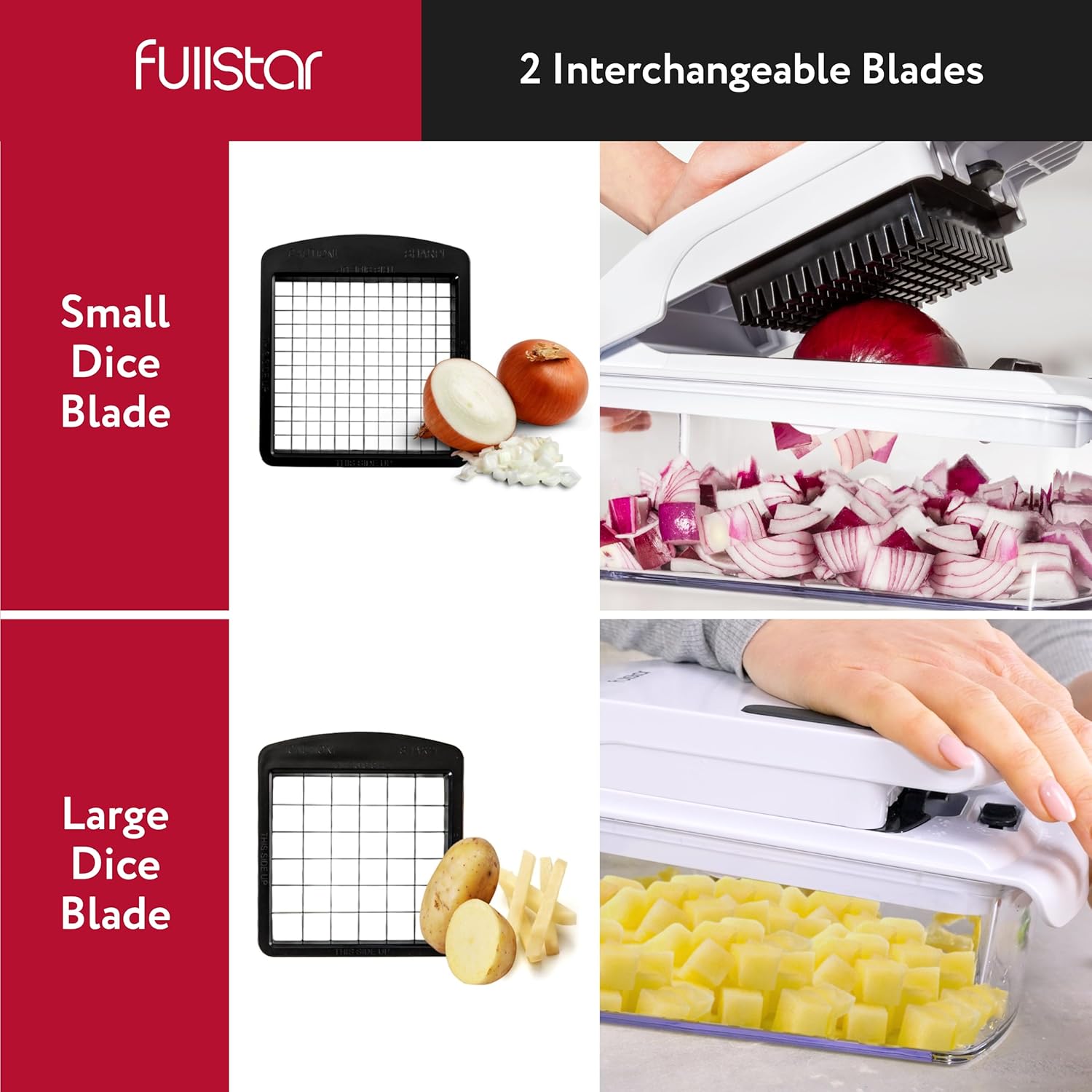 Fullstar Vegetable Chopper and Spiralizer - Food Chopper with Container, Fruit Slicer, Kitchen Gadgets & Accessories, Home Essentials (4 in 1, White)