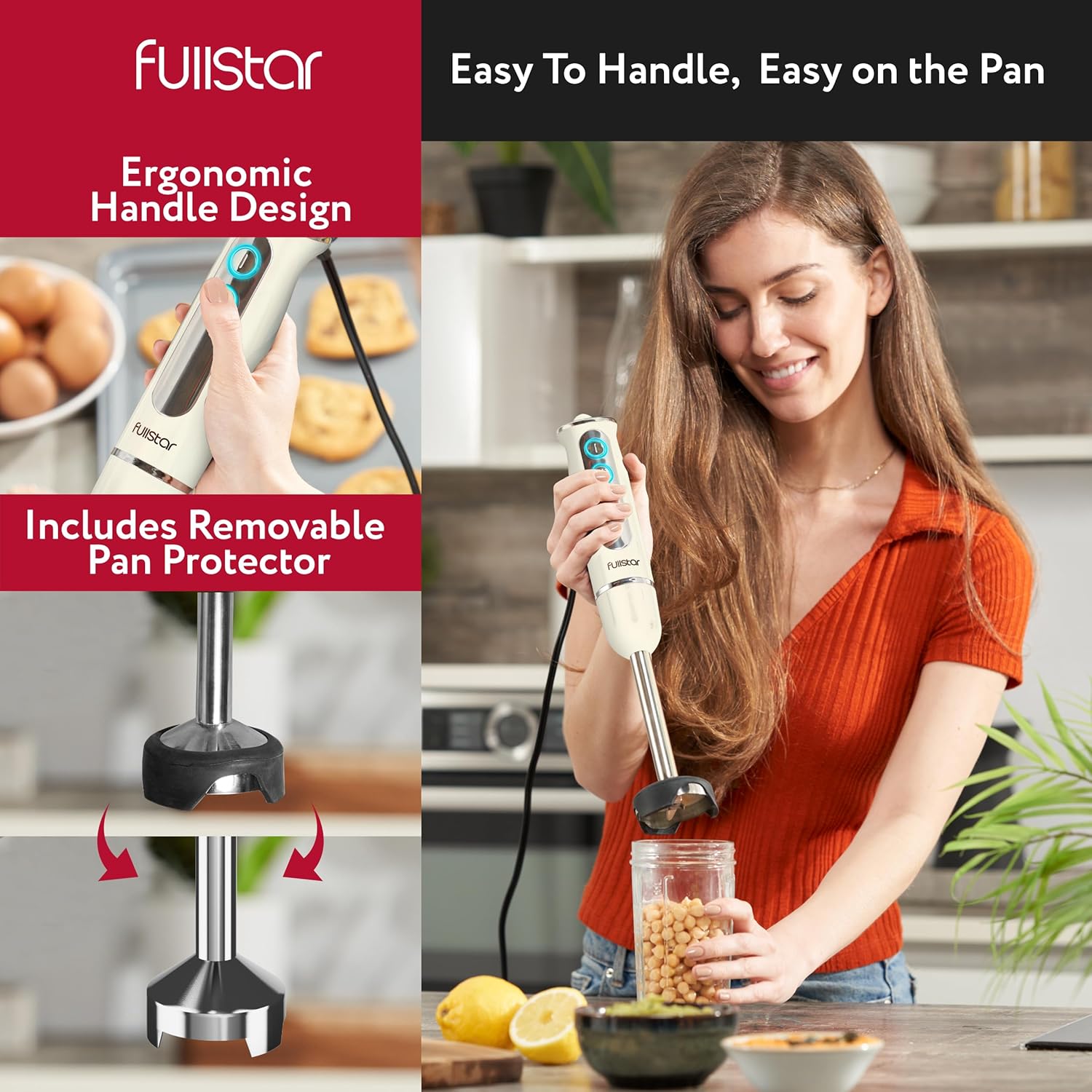 fullstar Immersion Blender Set, 9-Speed 500W Handheld Electric Hand Mixer, Smoothie Blender (3-in-1, Black)