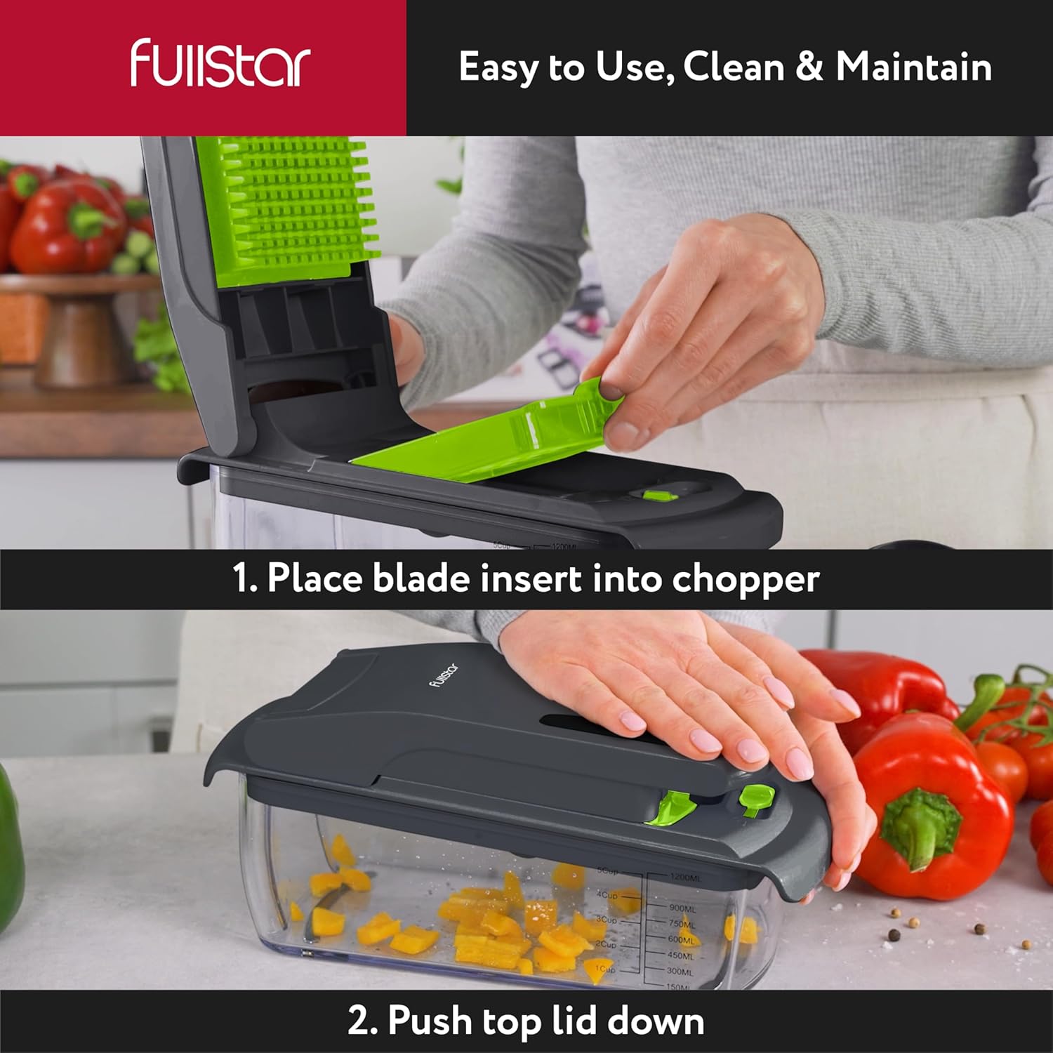 Fullstar Vegetable Chopper and Spiralizer - Food Chopper with Container, Fruit Slicer, Kitchen Gadgets & Accessories, Home Essentials (4 in 1, White)