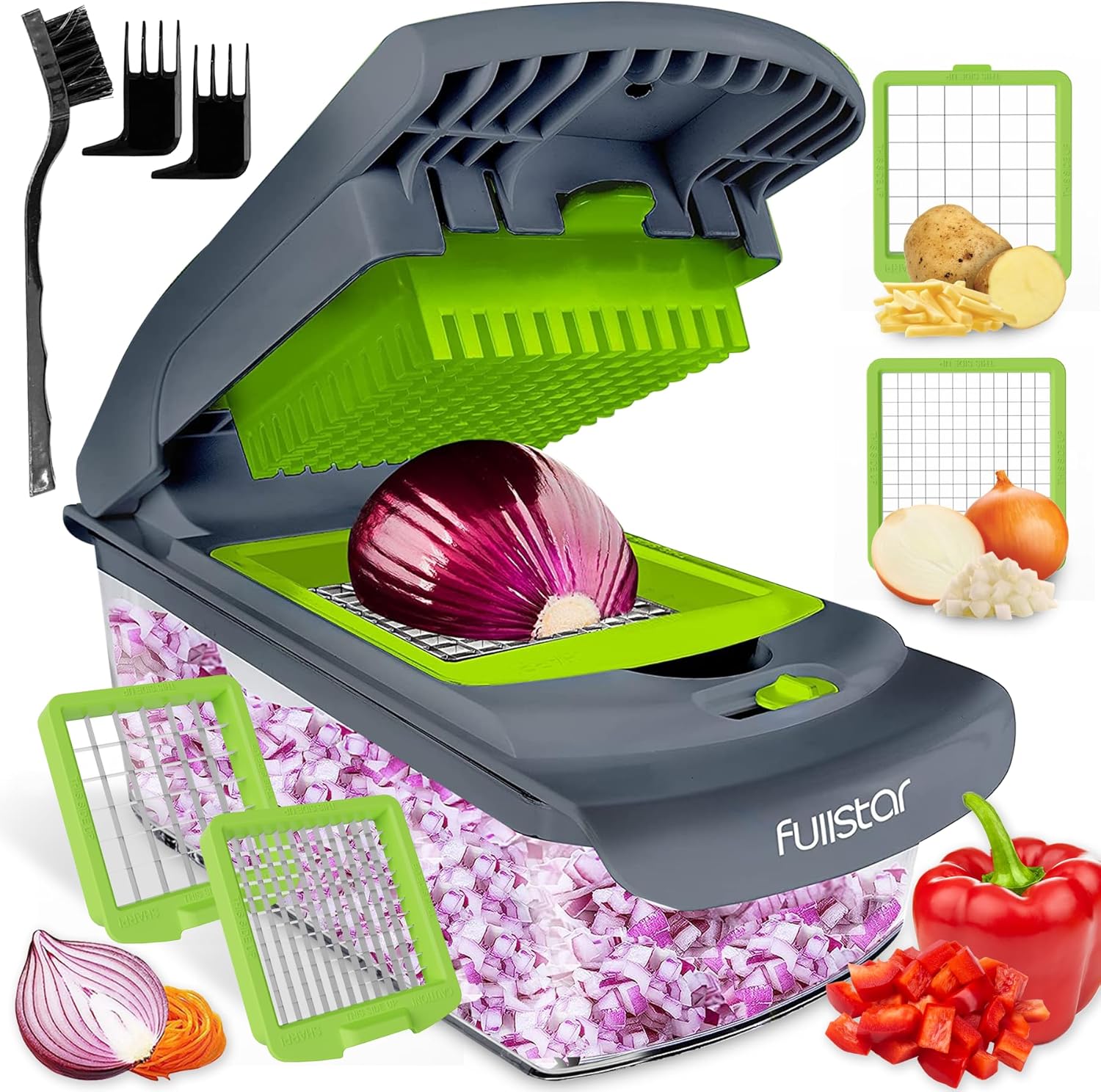 Fullstar Vegetable Chopper and Spiralizer - Food Chopper with Container, Fruit Slicer, Kitchen Gadgets & Accessories, Home Essentials (4 in 1, White)