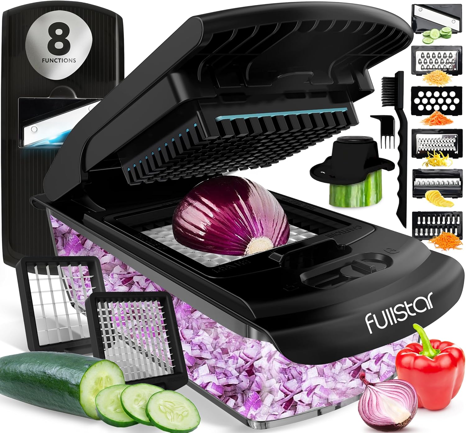 Fullstar Vegetable Chopper and Spiralizer - Food Chopper with Container, Fruit Slicer, Kitchen Gadgets & Accessories, Home Essentials (4 in 1, White)