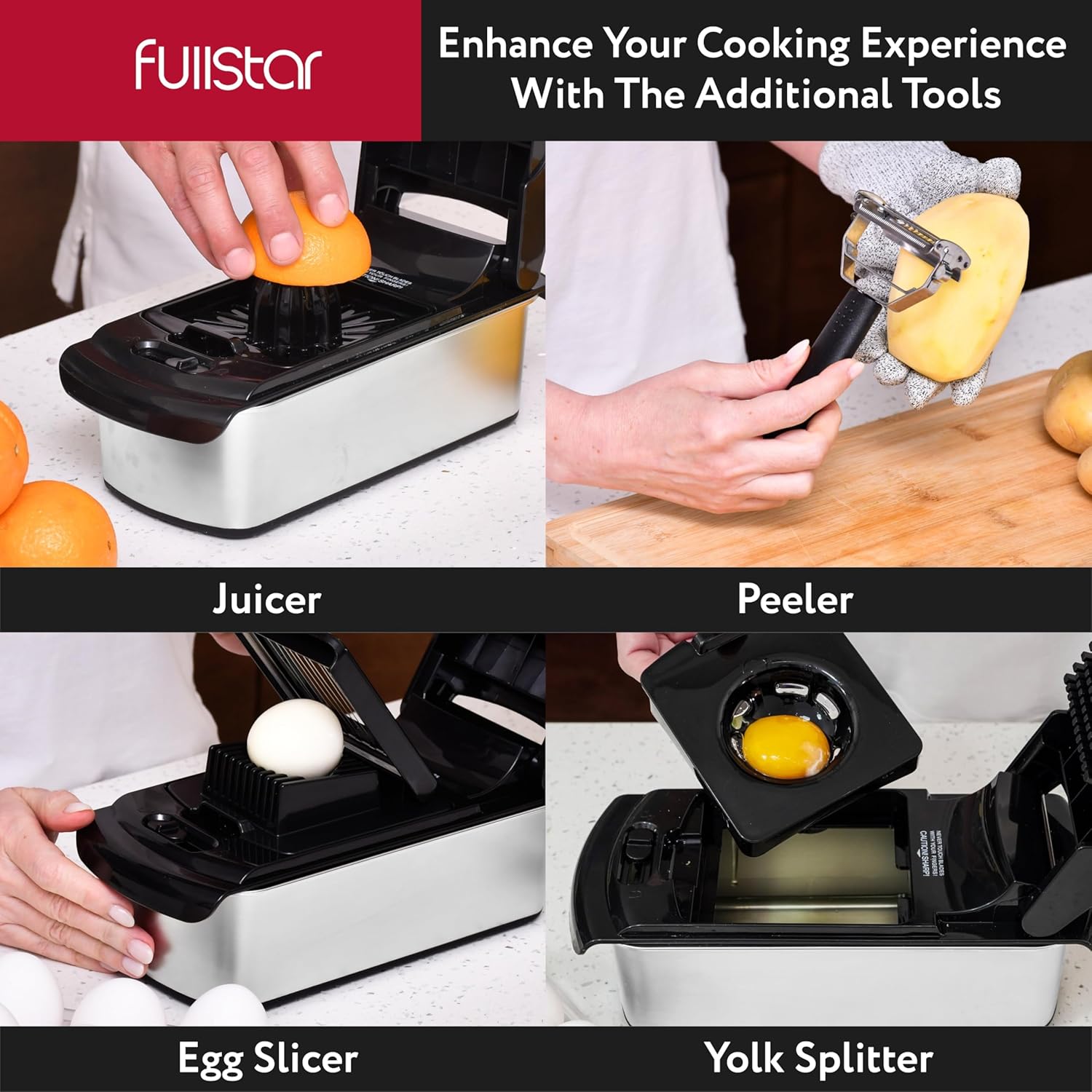 Fullstar Vegetable Chopper and Spiralizer - Food Chopper with Container, Fruit Slicer, Kitchen Gadgets & Accessories, Home Essentials (4 in 1, White)