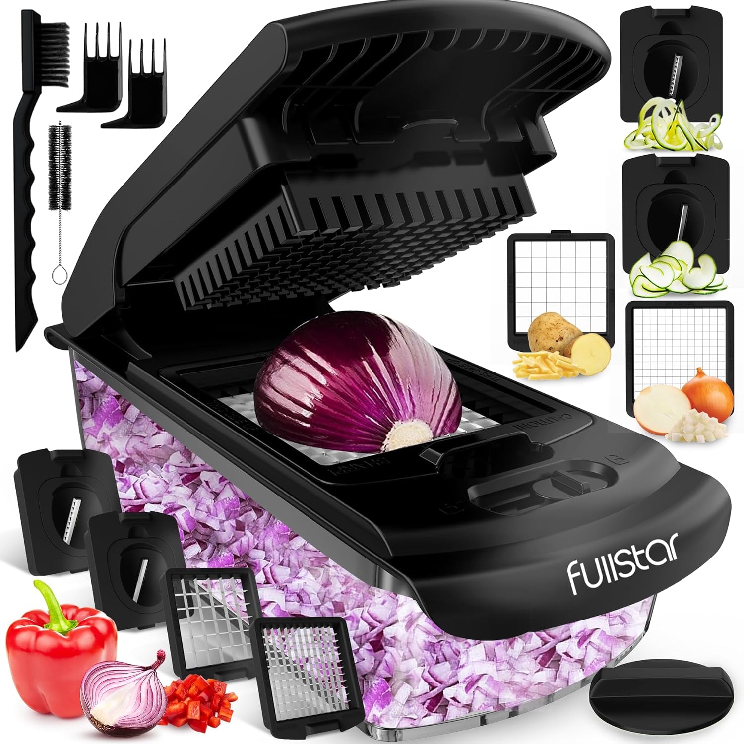 Fullstar Vegetable Chopper and Spiralizer - Food Chopper with Container, Fruit Slicer, Kitchen Gadgets & Accessories, Home Essentials (4 in 1, White)