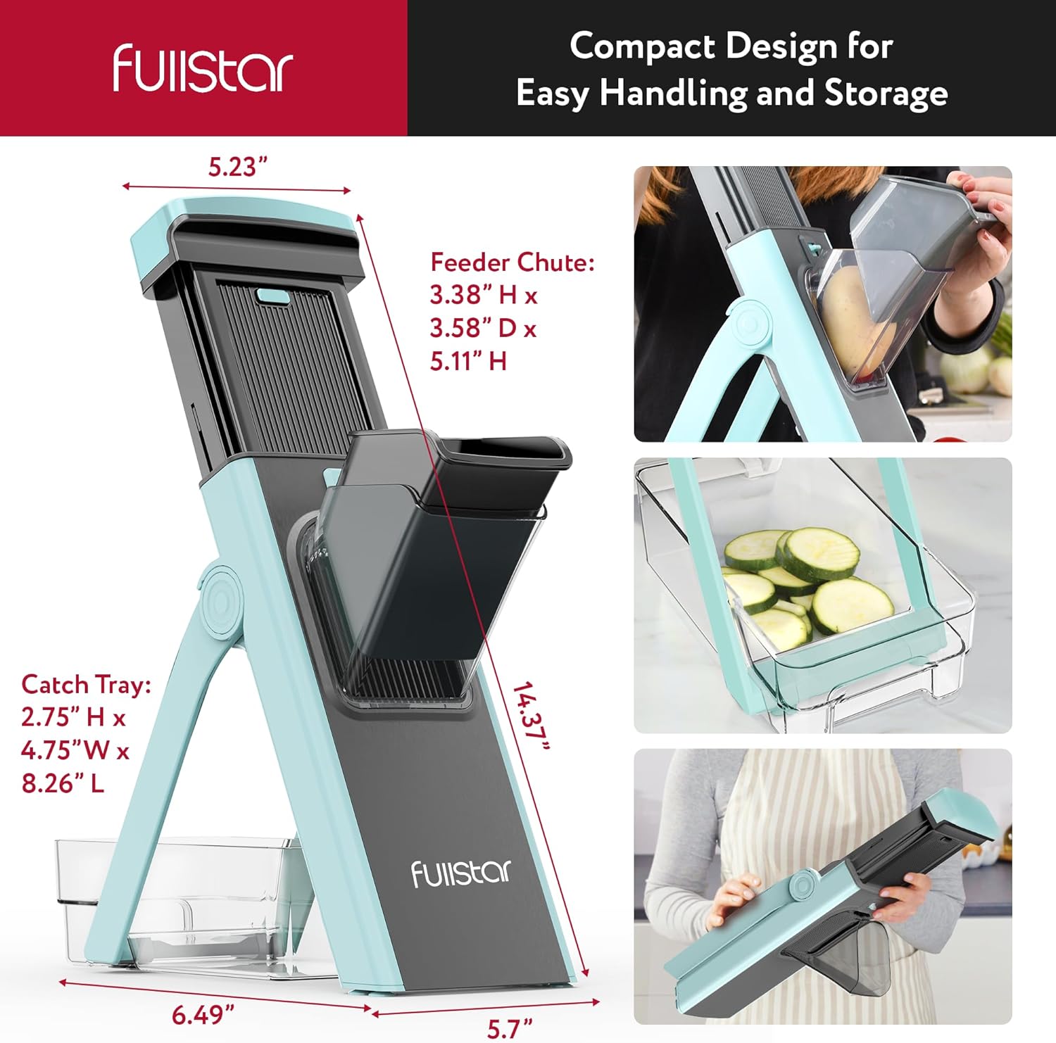 Fullstar Safer Mandoline Slicer for Kitchen, Cucumber Slicer, Potato, Julienne Vegetable & Food Chopper (4 in 1, Solid White)