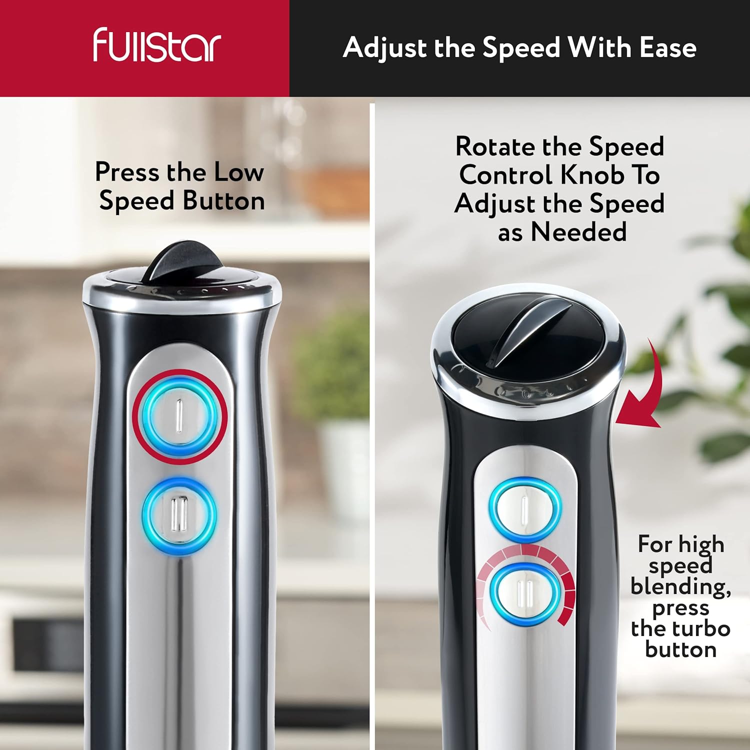 fullstar Immersion Blender Set, 9-Speed 500W Handheld Electric Hand Mixer, Smoothie Blender (3-in-1, Black)