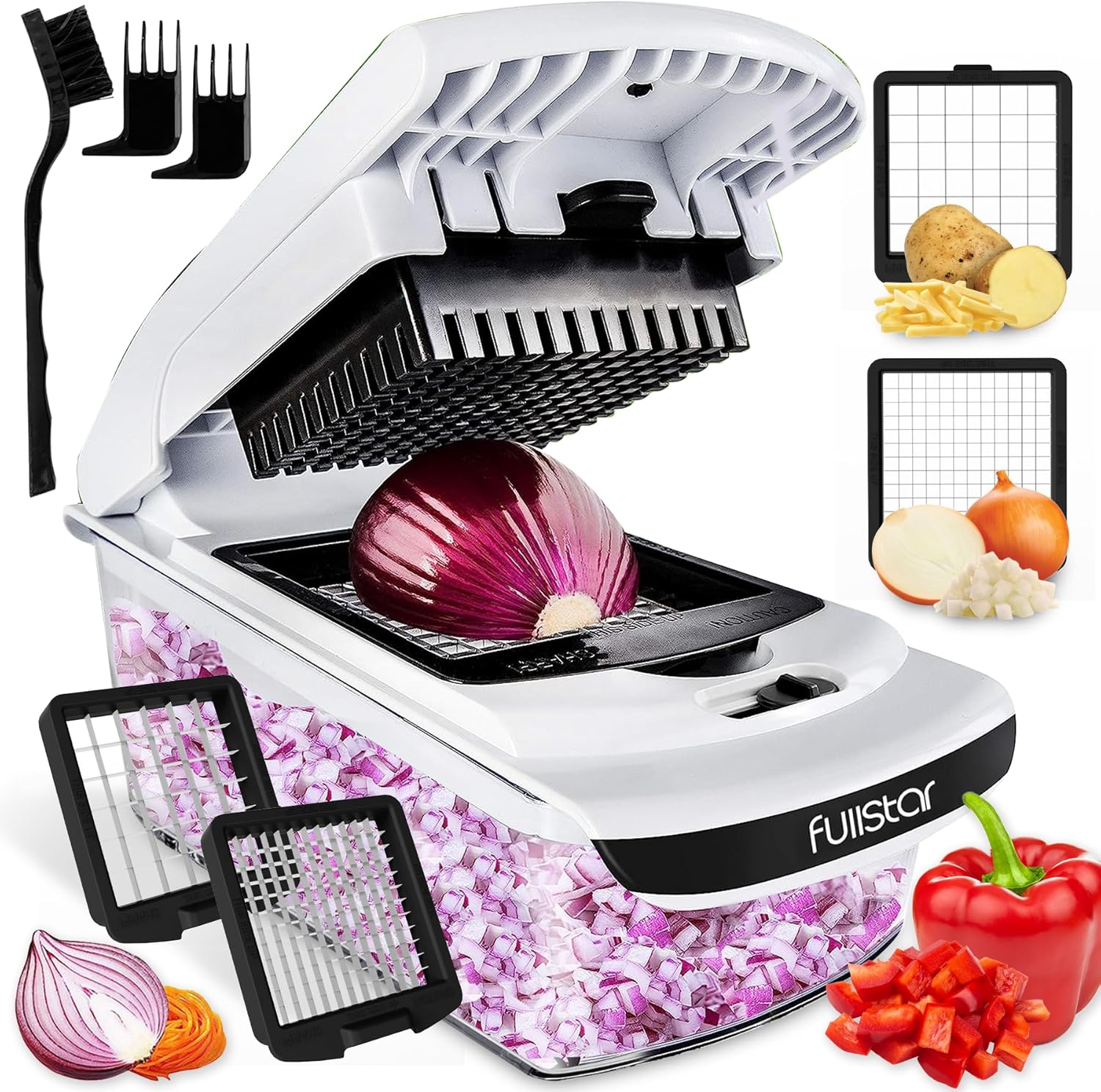 Fullstar Vegetable Chopper and Spiralizer - Food Chopper with Container, Fruit Slicer, Kitchen Gadgets & Accessories, Home Essentials (4 in 1, White)