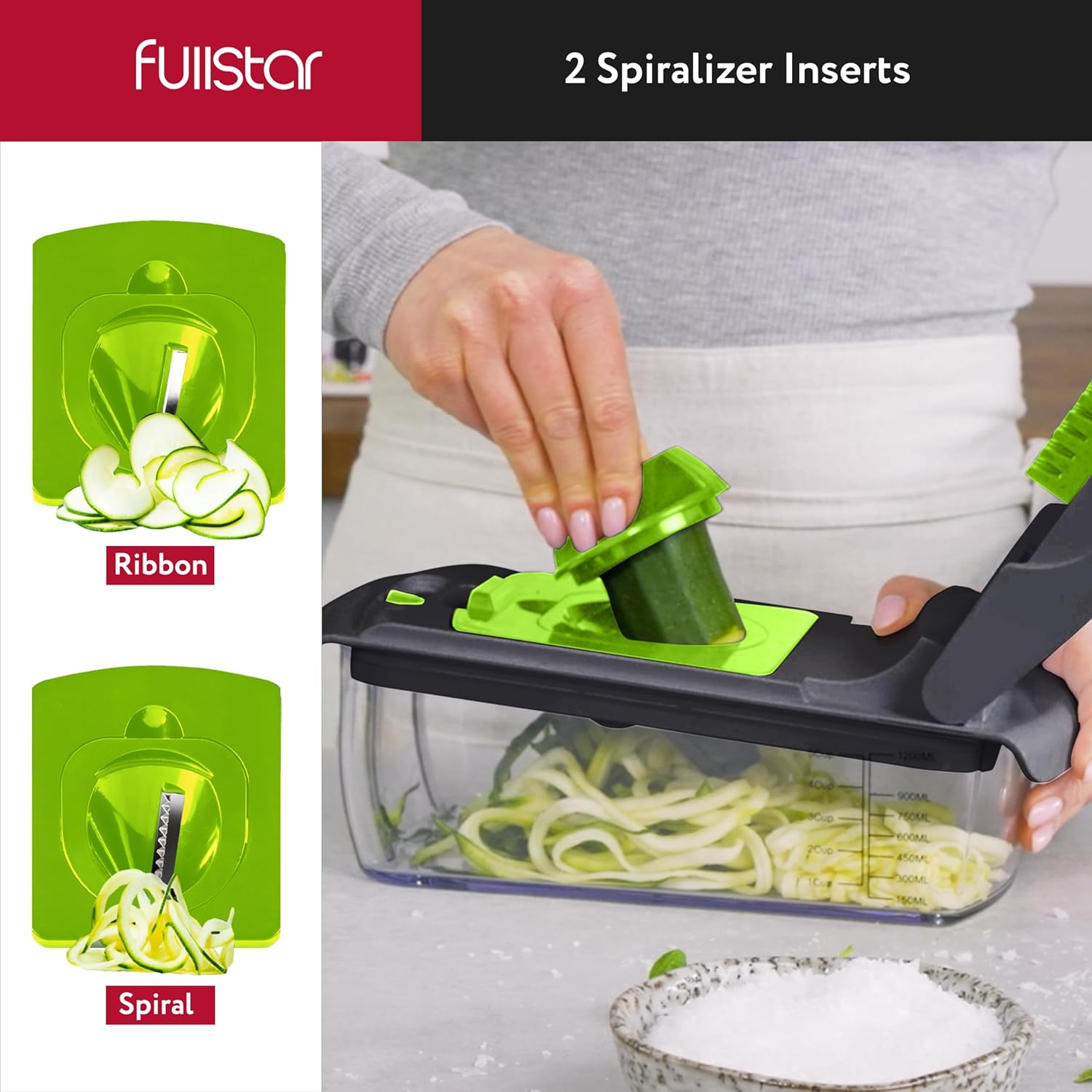Fullstar Vegetable Chopper and Spiralizer - Food Chopper with Container, Fruit Slicer, Kitchen Gadgets & Accessories, Home Essentials (4 in 1, White)