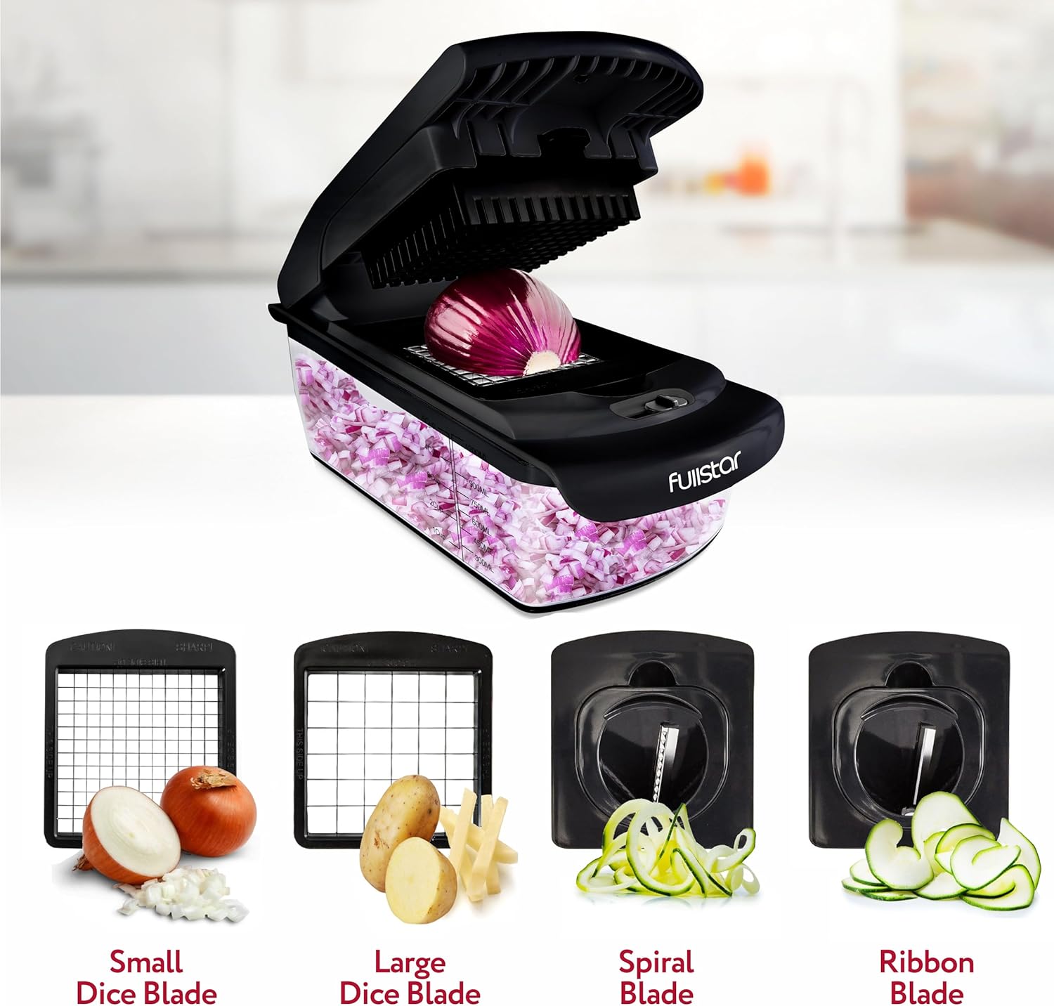 Fullstar Vegetable Chopper and Spiralizer - Food Chopper with Container, Fruit Slicer, Kitchen Gadgets & Accessories, Home Essentials (4 in 1, White)