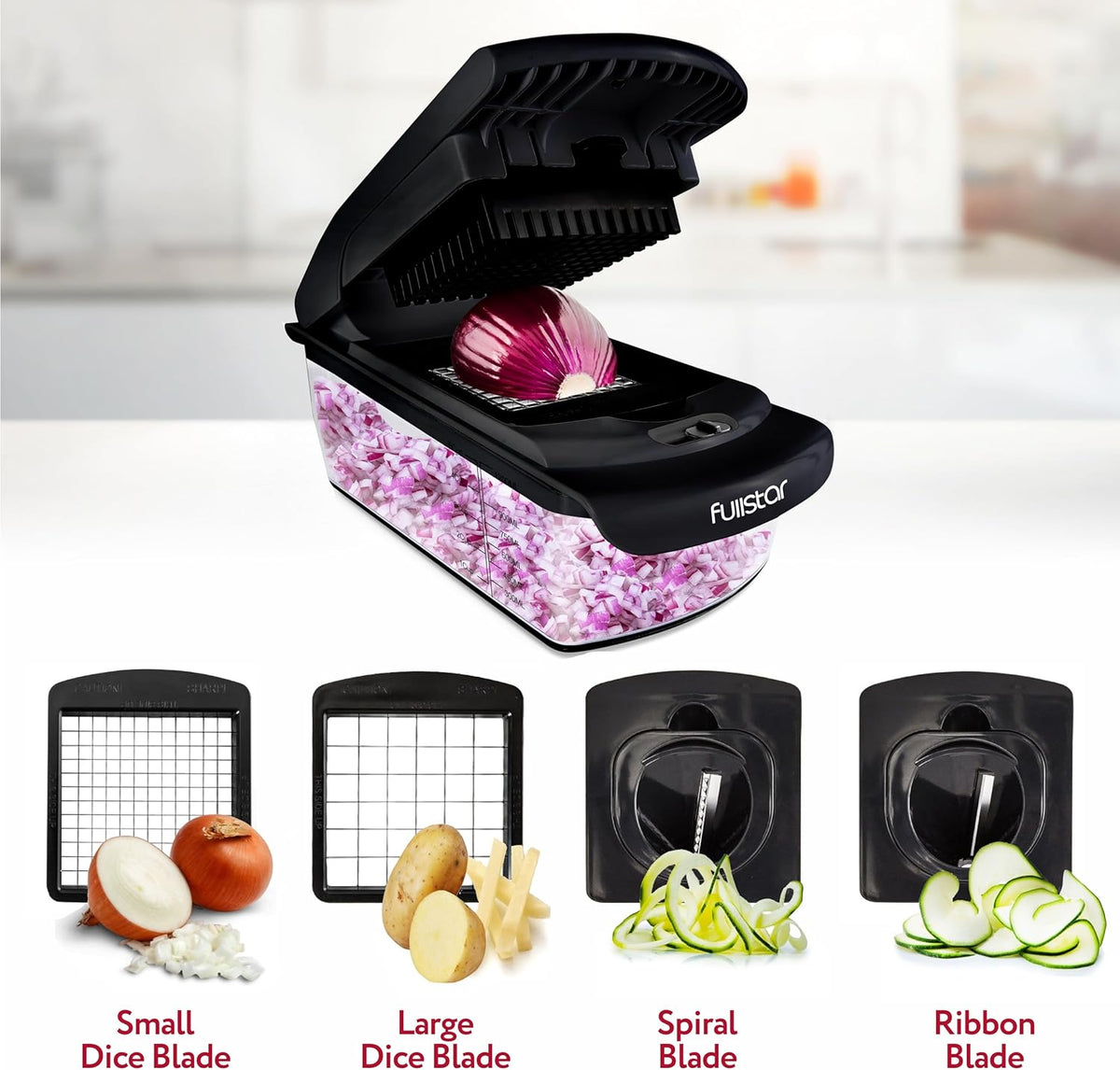 Fullstar Vegetable Chopper and Spiralizer - Food Chopper with Container, Fruit Slicer, Kitchen Gadgets & Accessories, Home Essentials (4 in 1, White)