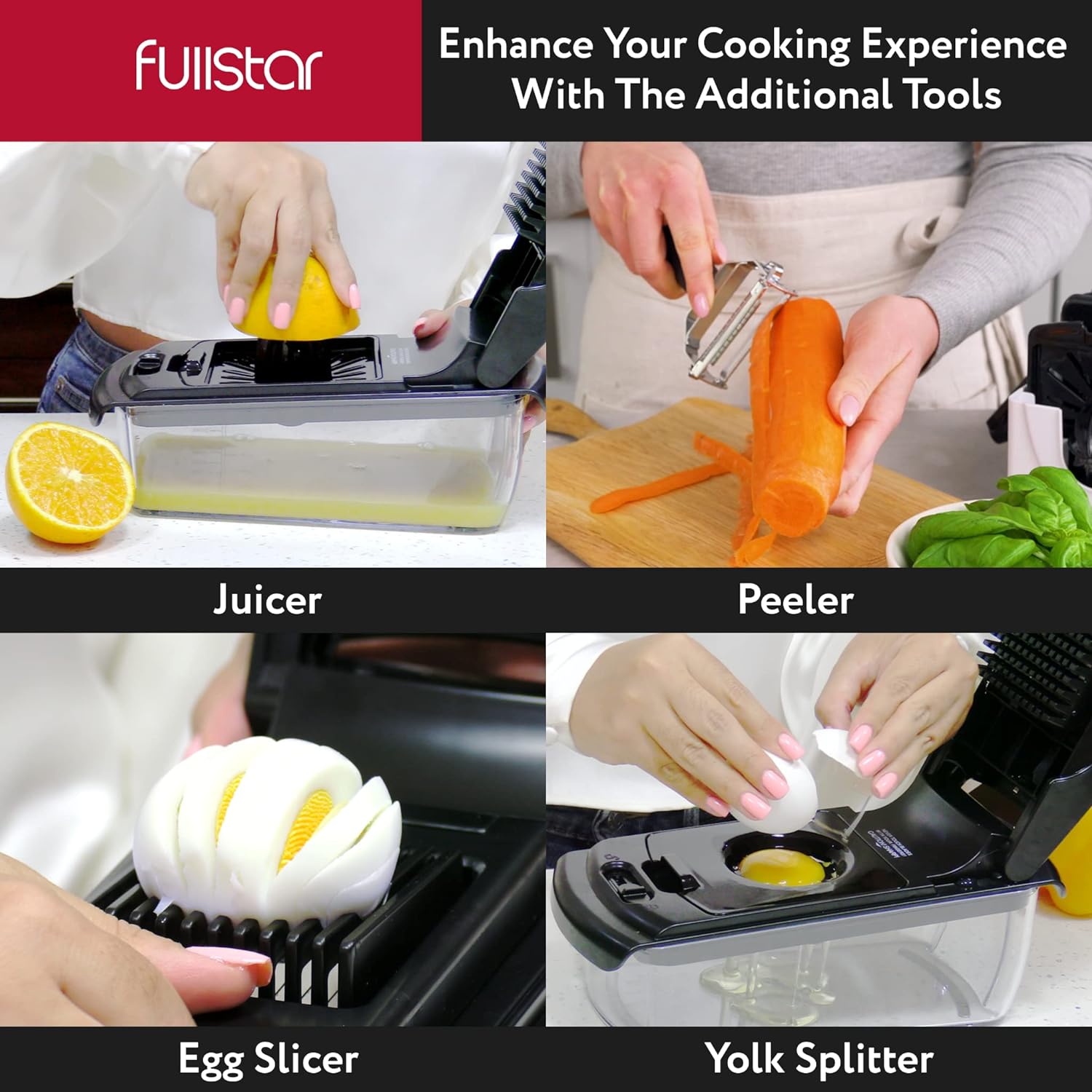 Fullstar Vegetable Chopper and Spiralizer - Food Chopper with Container, Fruit Slicer, Kitchen Gadgets & Accessories, Home Essentials (4 in 1, White)