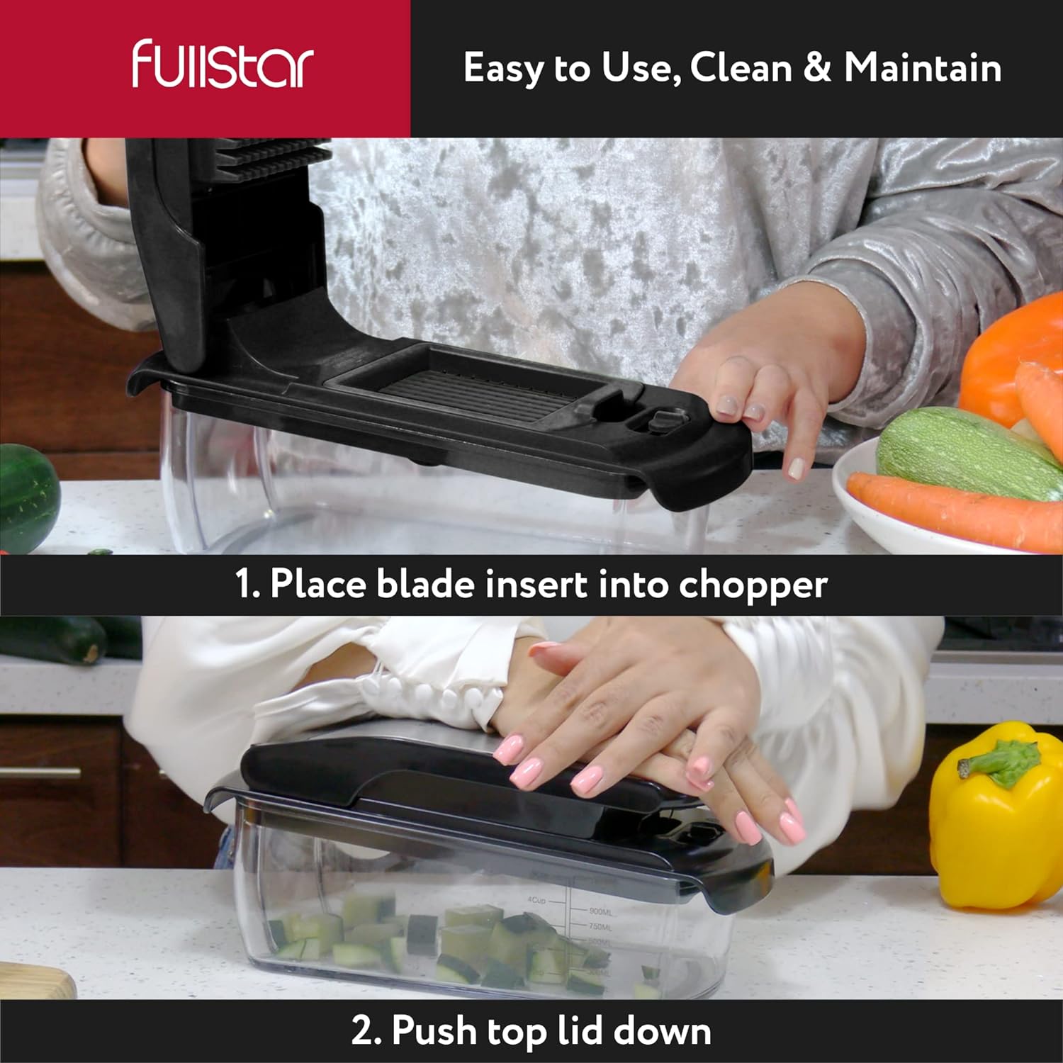 Fullstar Vegetable Chopper and Spiralizer - Food Chopper with Container, Fruit Slicer, Kitchen Gadgets & Accessories, Home Essentials (4 in 1, White)