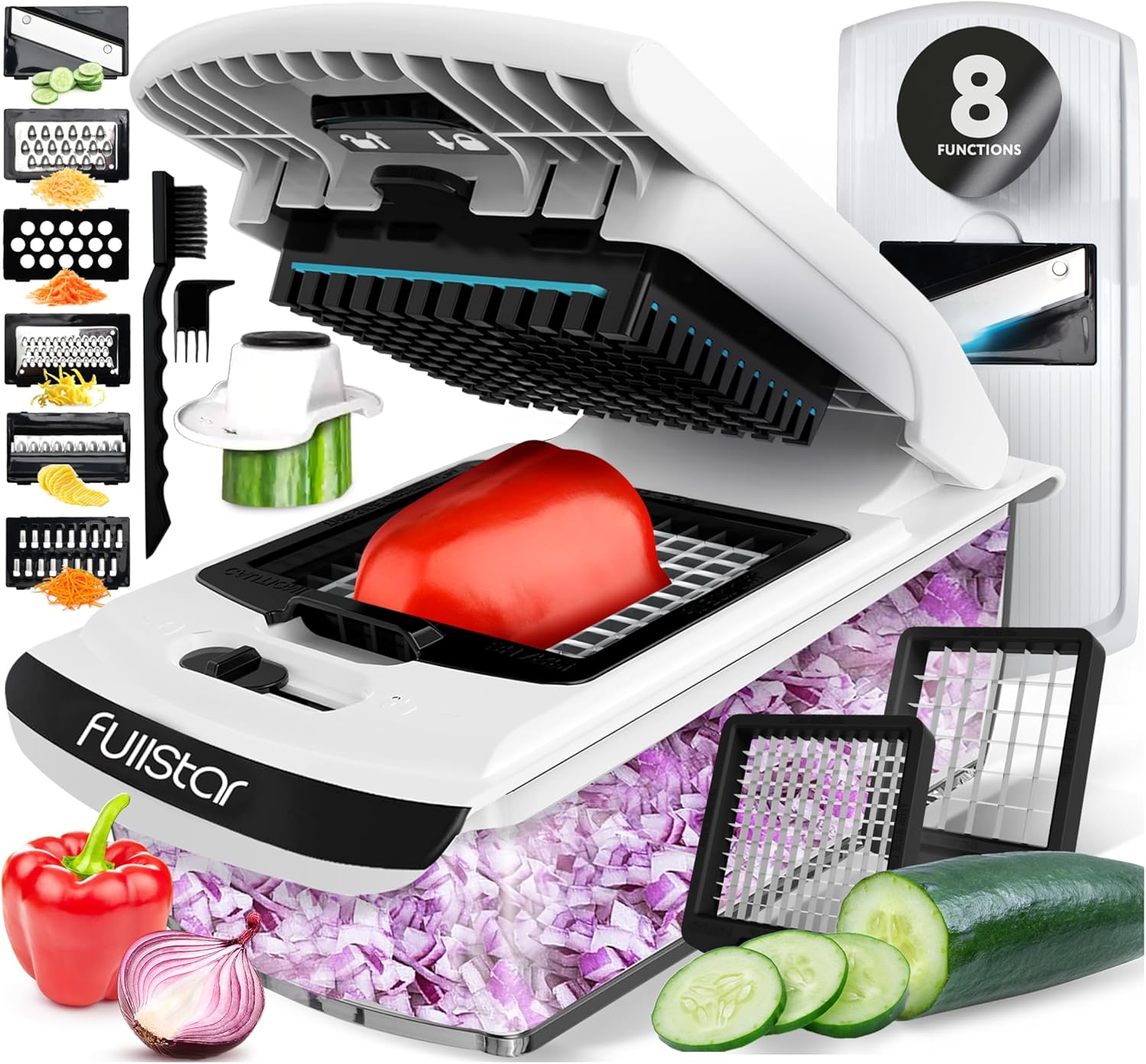 Fullstar Vegetable Chopper and Spiralizer - Food Chopper with Container, Fruit Slicer, Kitchen Gadgets & Accessories, Home Essentials (4 in 1, White)