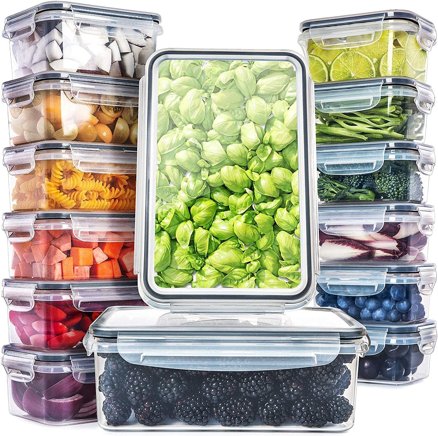 fullstar 50-Piece Plastic Food Storage Containers with Lids (24 Containers & 24 Lids) - Leakproof, BPA-Free, Meal Prep Containers, Reusable Lunch Storage Set for Kitchen Organization (Pack of 50)