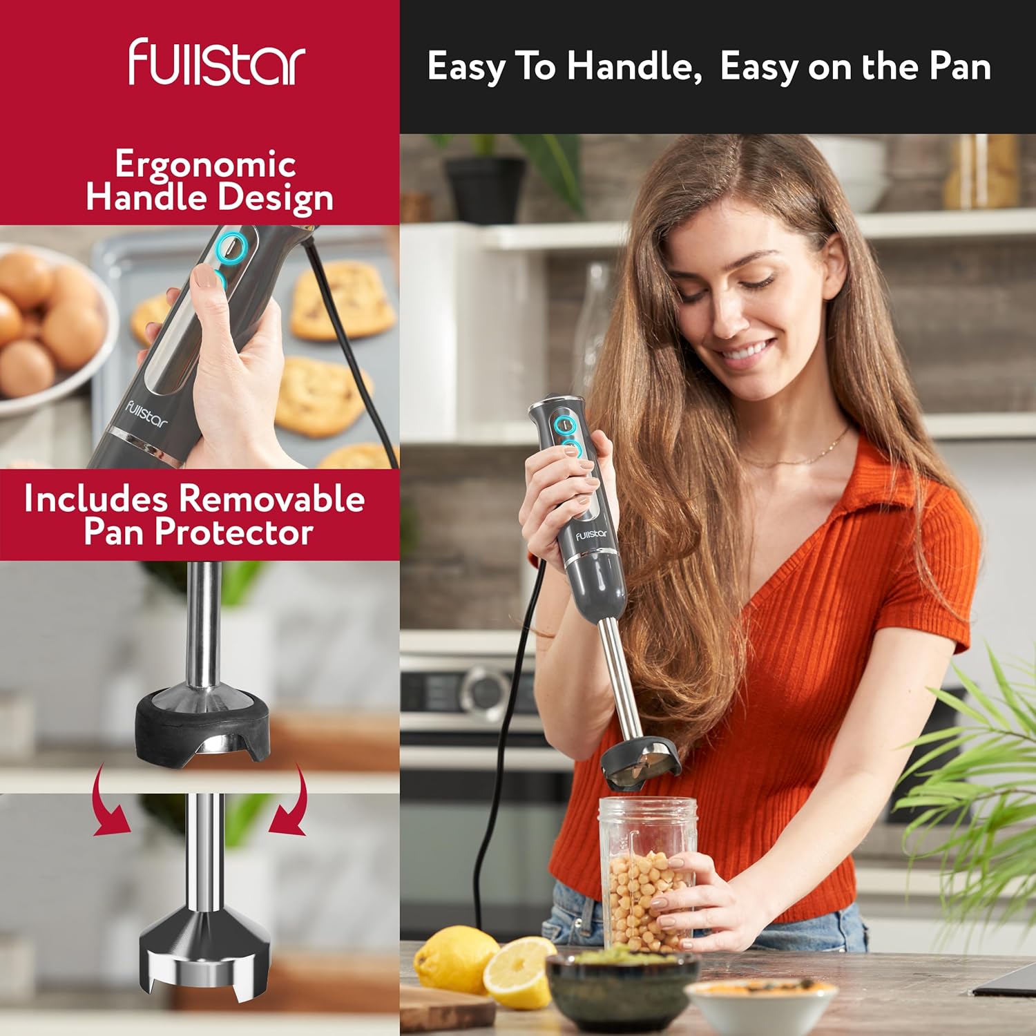 fullstar Immersion Blender Set, 9-Speed 500W Handheld Electric Hand Mixer, Smoothie Blender (3-in-1, Black)
