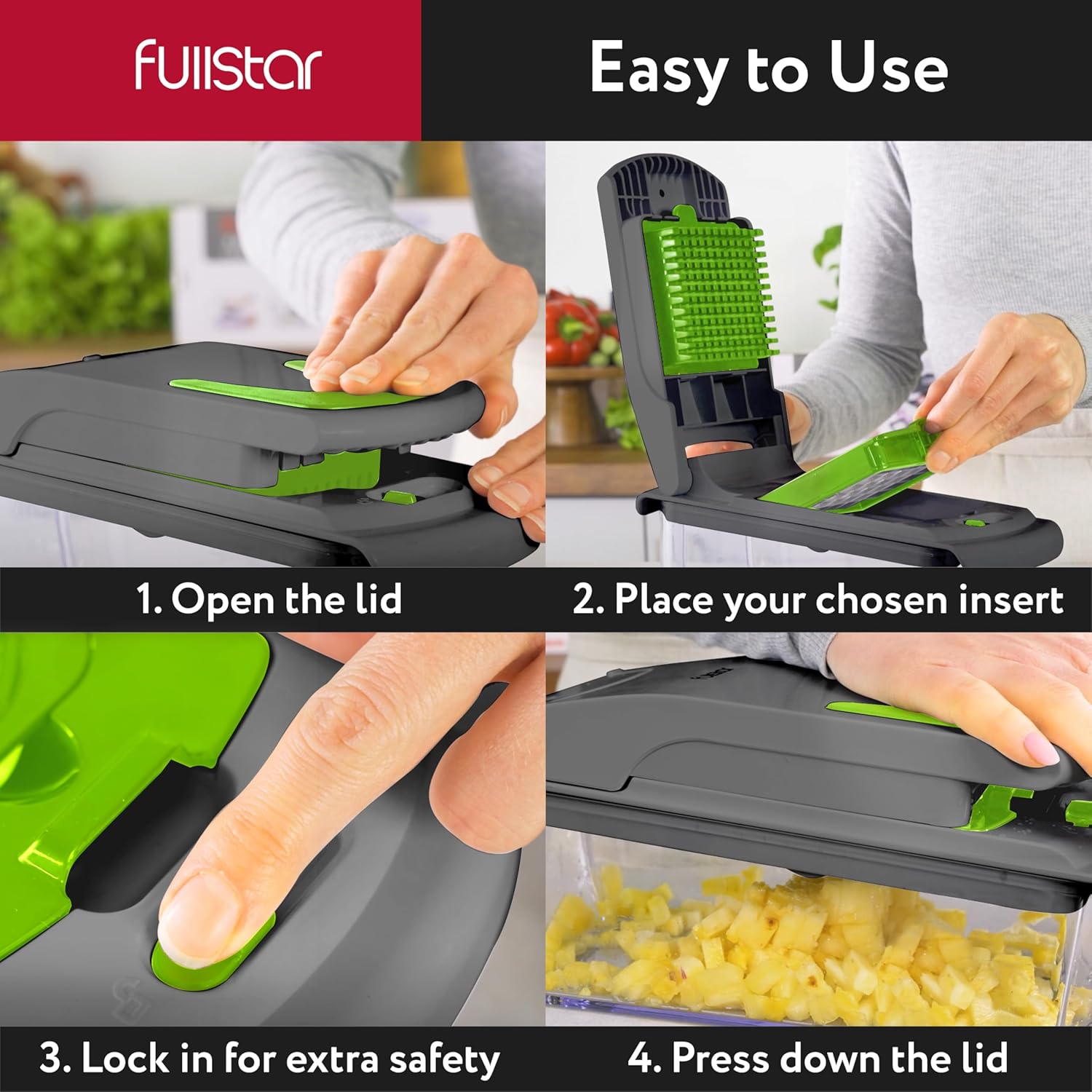 Fullstar Vegetable Chopper and Spiralizer - Food Chopper with Container, Fruit Slicer, Kitchen Gadgets & Accessories, Home Essentials (4 in 1, White)