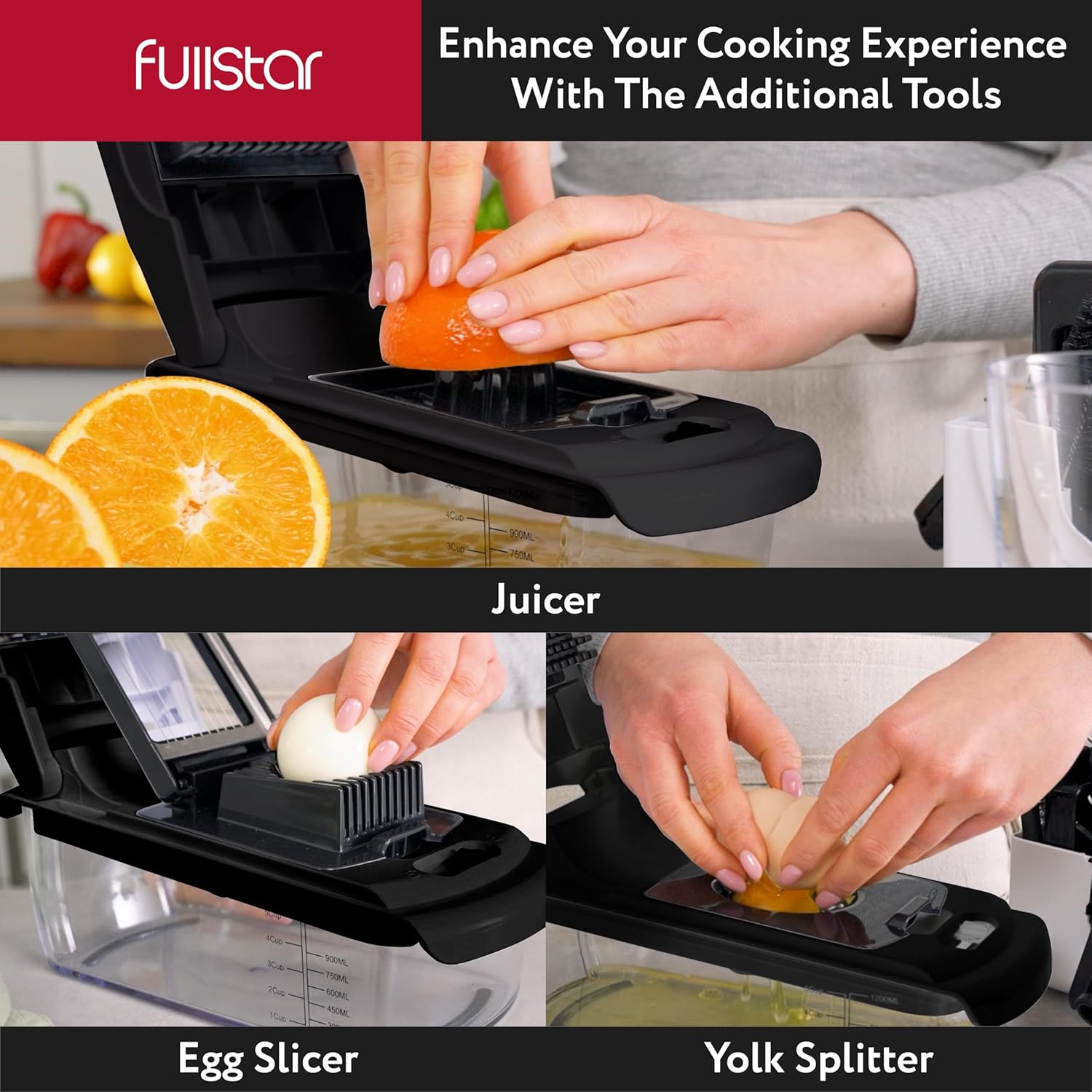 Fullstar Vegetable Chopper and Spiralizer - Food Chopper with Container, Fruit Slicer, Kitchen Gadgets & Accessories, Home Essentials (4 in 1, White)