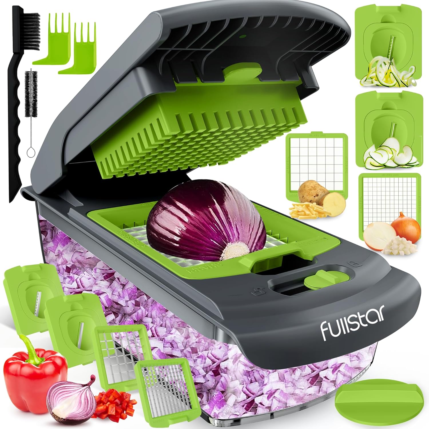 Fullstar Vegetable Chopper and Spiralizer - Food Chopper with Container, Fruit Slicer, Kitchen Gadgets & Accessories, Home Essentials (4 in 1, White)