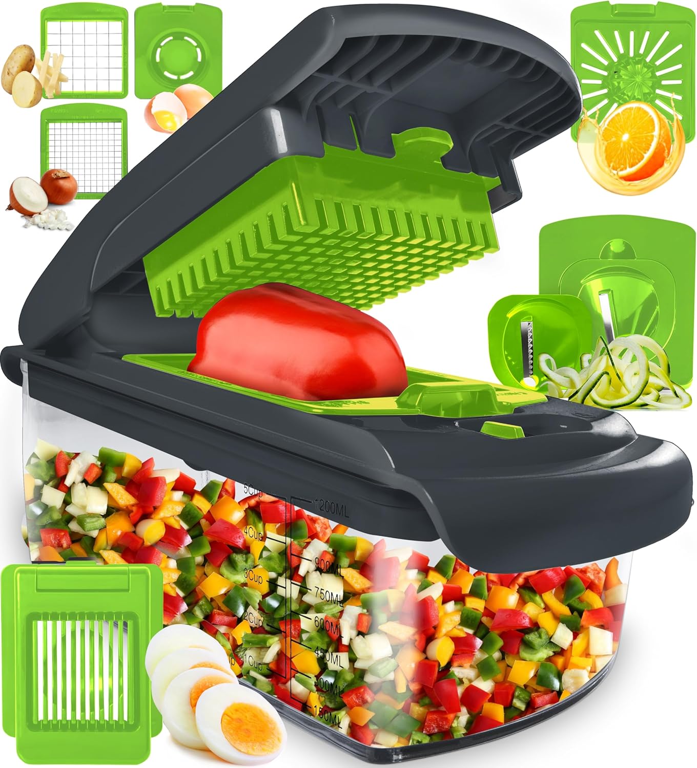 Fullstar Vegetable Chopper and Spiralizer - Food Chopper with Container, Fruit Slicer, Kitchen Gadgets & Accessories, Home Essentials (4 in 1, White)