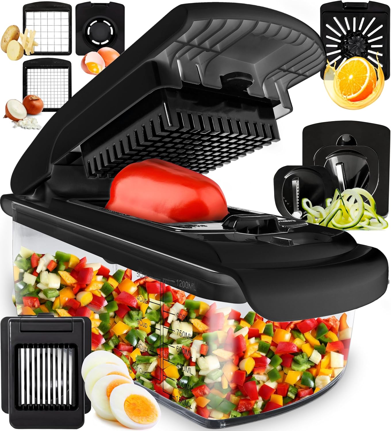 Fullstar Vegetable Chopper and Spiralizer - Food Chopper with Container, Fruit Slicer, Kitchen Gadgets & Accessories, Home Essentials (4 in 1, White)