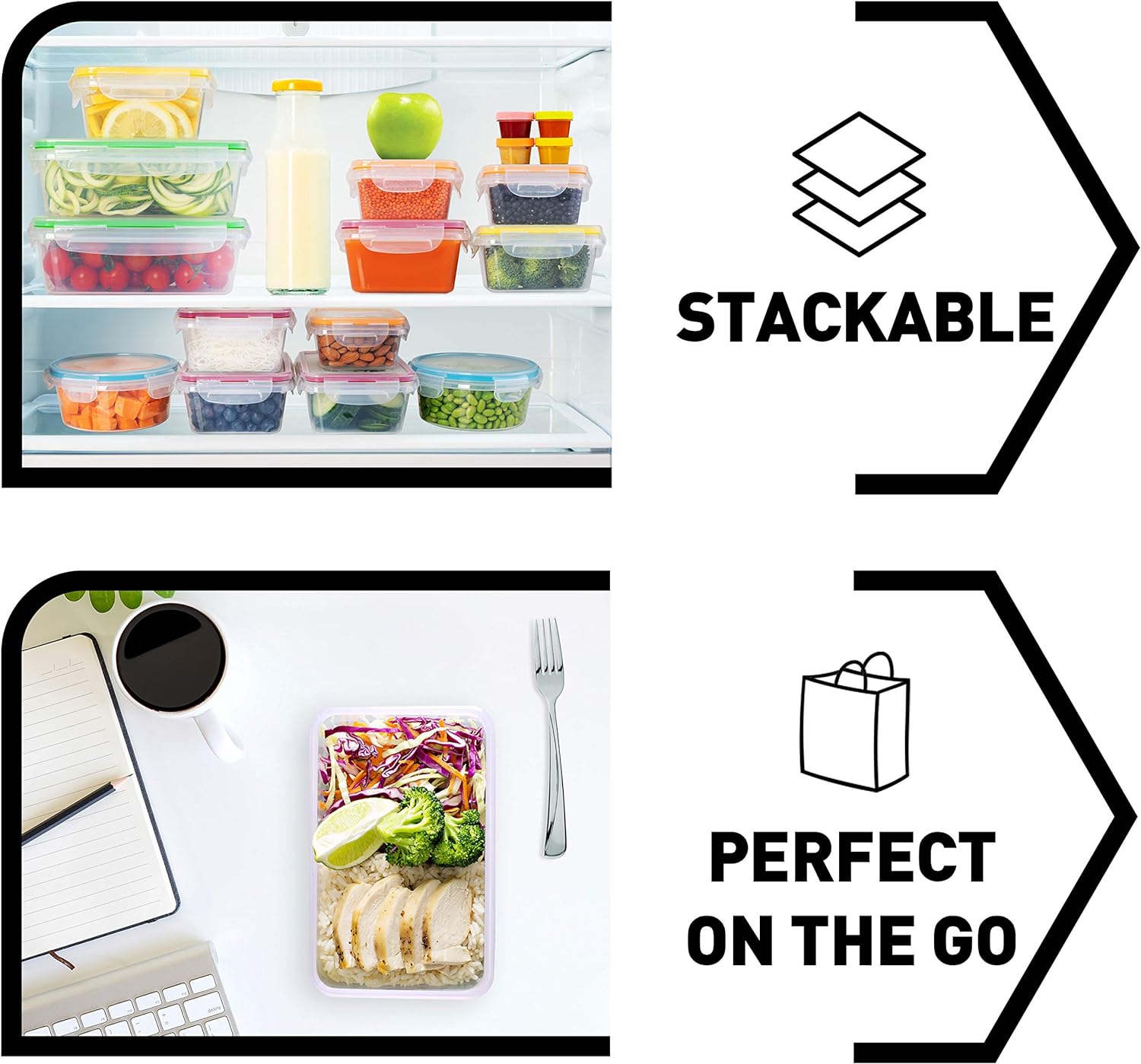 fullstar 50-Piece Plastic Food Storage Containers with Lids (24 Containers & 24 Lids) - Leakproof, BPA-Free, Meal Prep Containers, Reusable Lunch Storage Set for Kitchen Organization (Pack of 50)