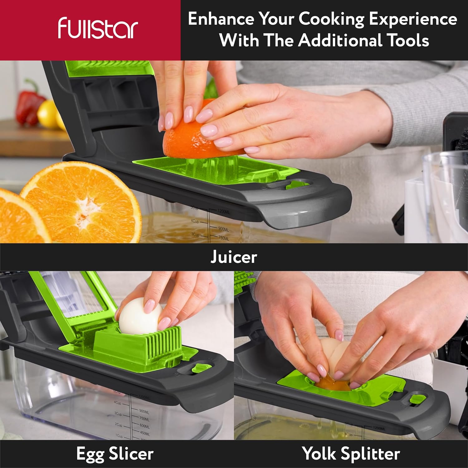 Fullstar Vegetable Chopper and Spiralizer - Food Chopper with Container, Fruit Slicer, Kitchen Gadgets & Accessories, Home Essentials (4 in 1, White)