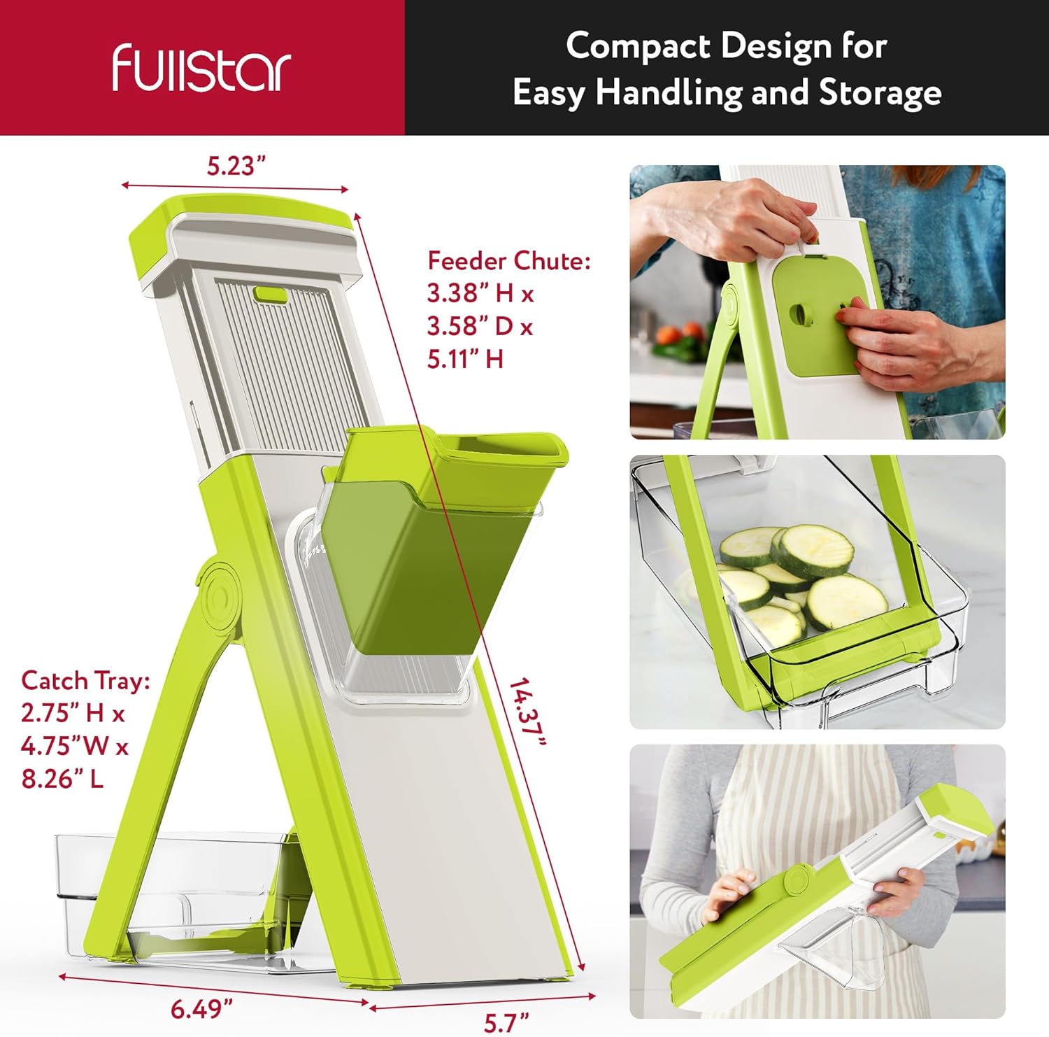 Fullstar Safer Mandoline Slicer for Kitchen, Cucumber Slicer, Potato, Julienne Vegetable & Food Chopper (4 in 1, Solid White)