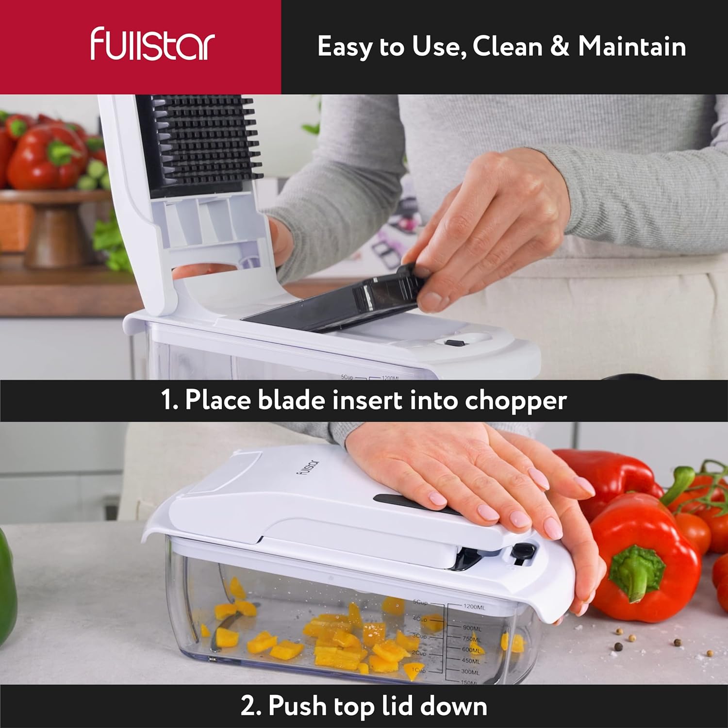 Fullstar Vegetable Chopper and Spiralizer - Food Chopper with Container, Fruit Slicer, Kitchen Gadgets & Accessories, Home Essentials (4 in 1, White)